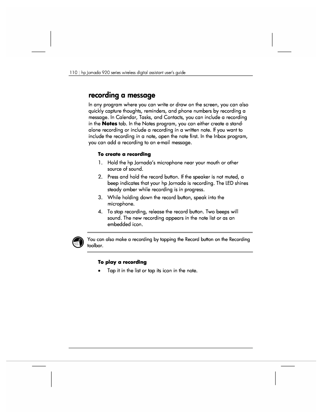 HP 920 manual recording a message 