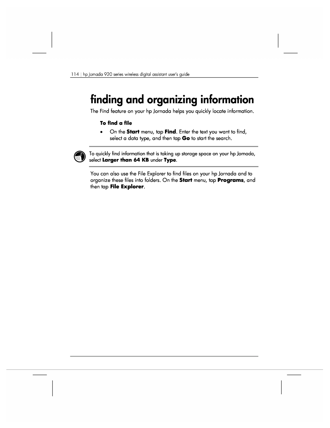 HP 920 manual finding and organizing information, To find a file 