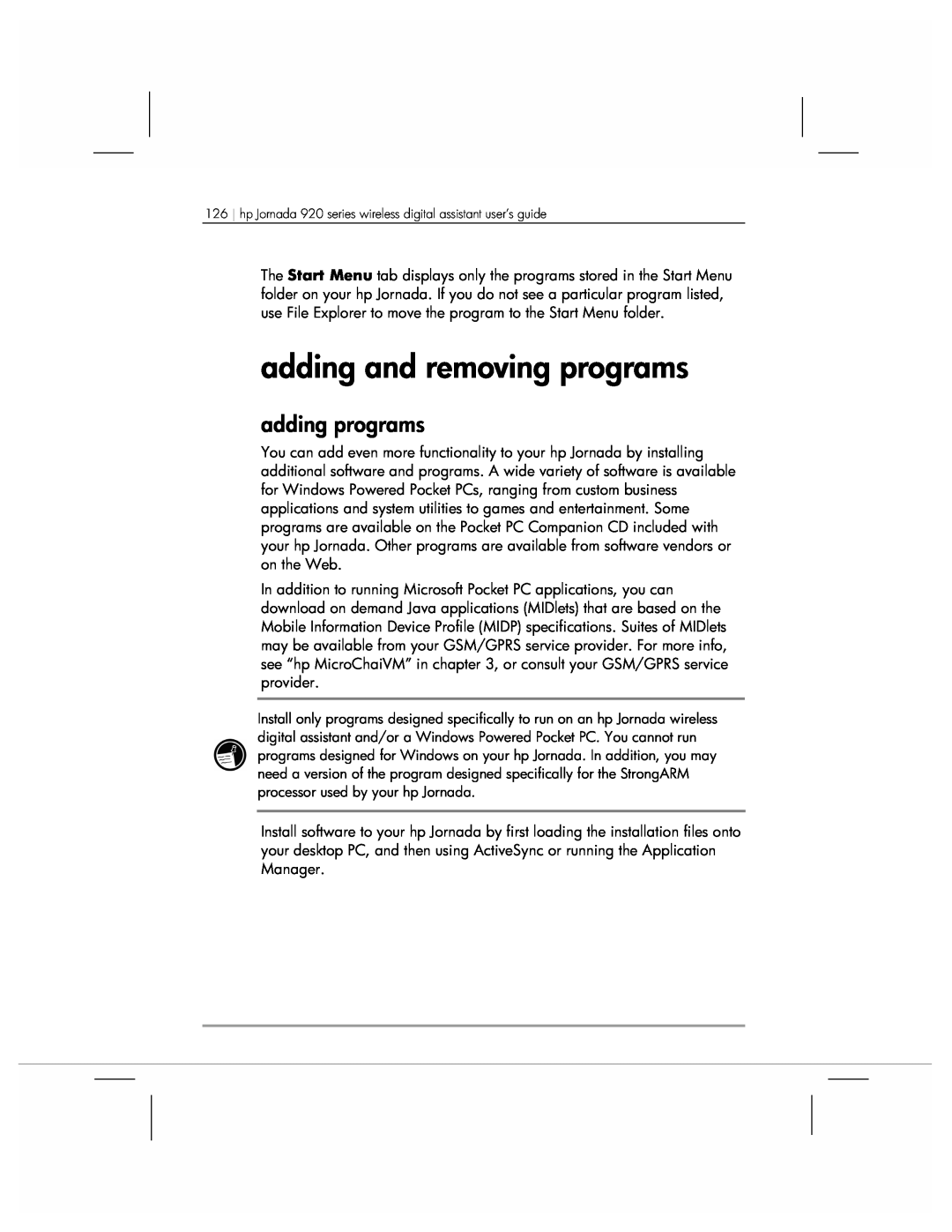 HP 920 manual adding and removing programs, adding programs 