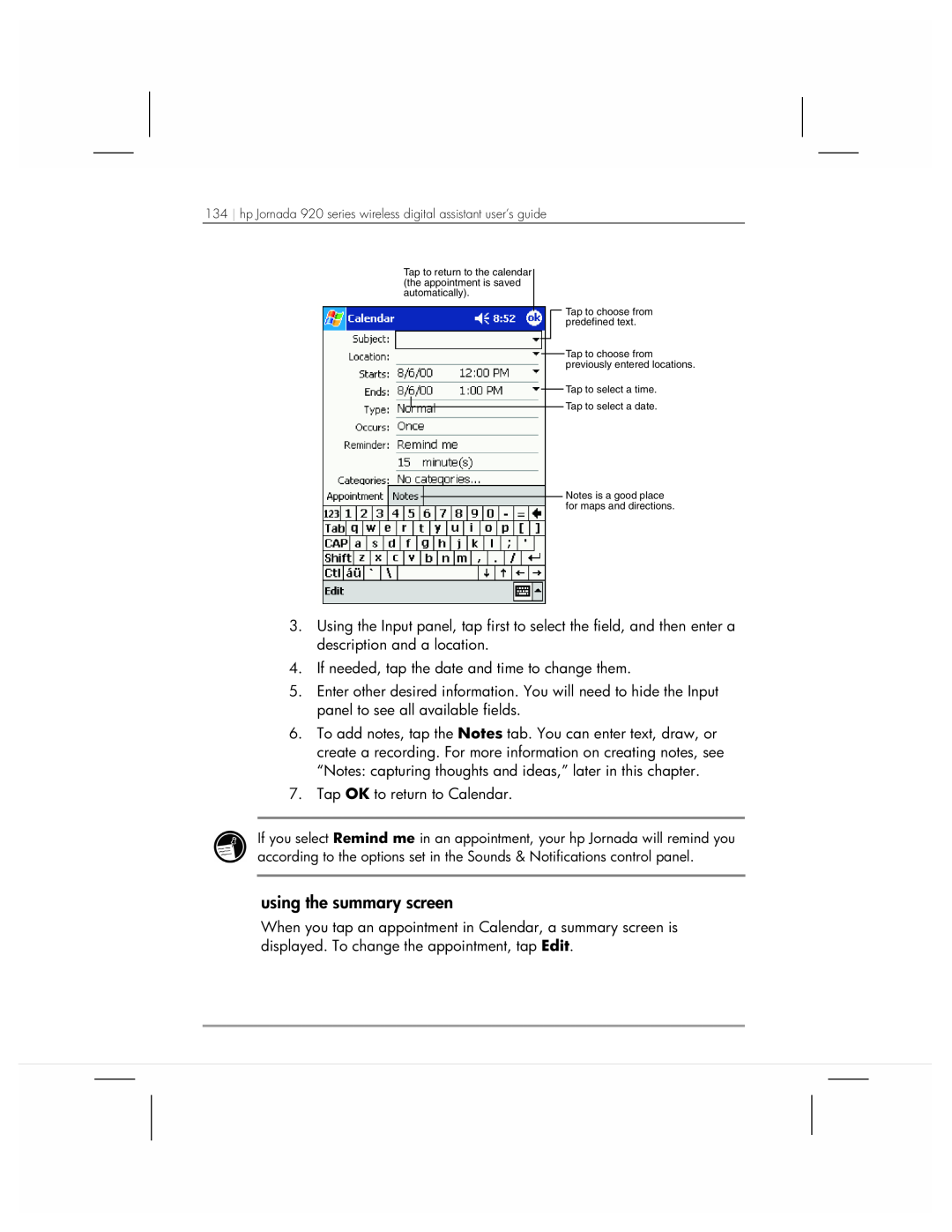 HP 920 manual using the summary screen 