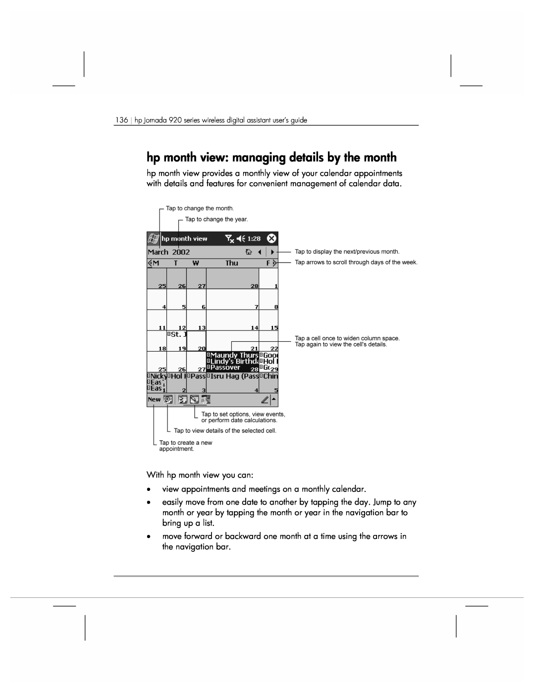 HP 920 manual hp month view managing details by the month 