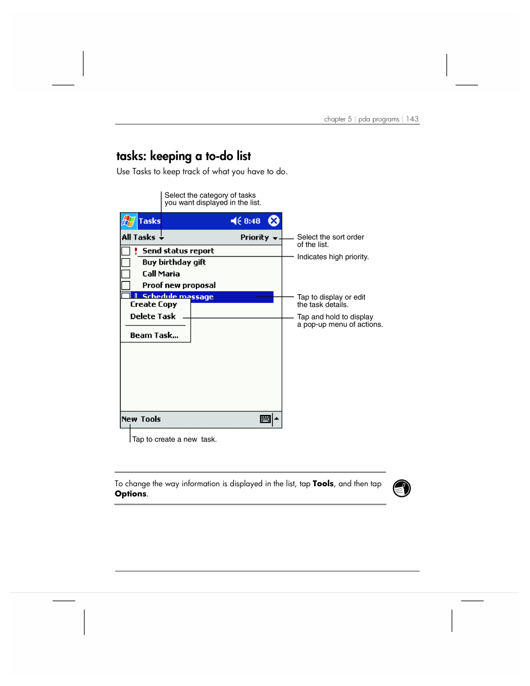 HP 920 manual tasks keeping a to-do list, Use Tasks to keep track of what you have to do 