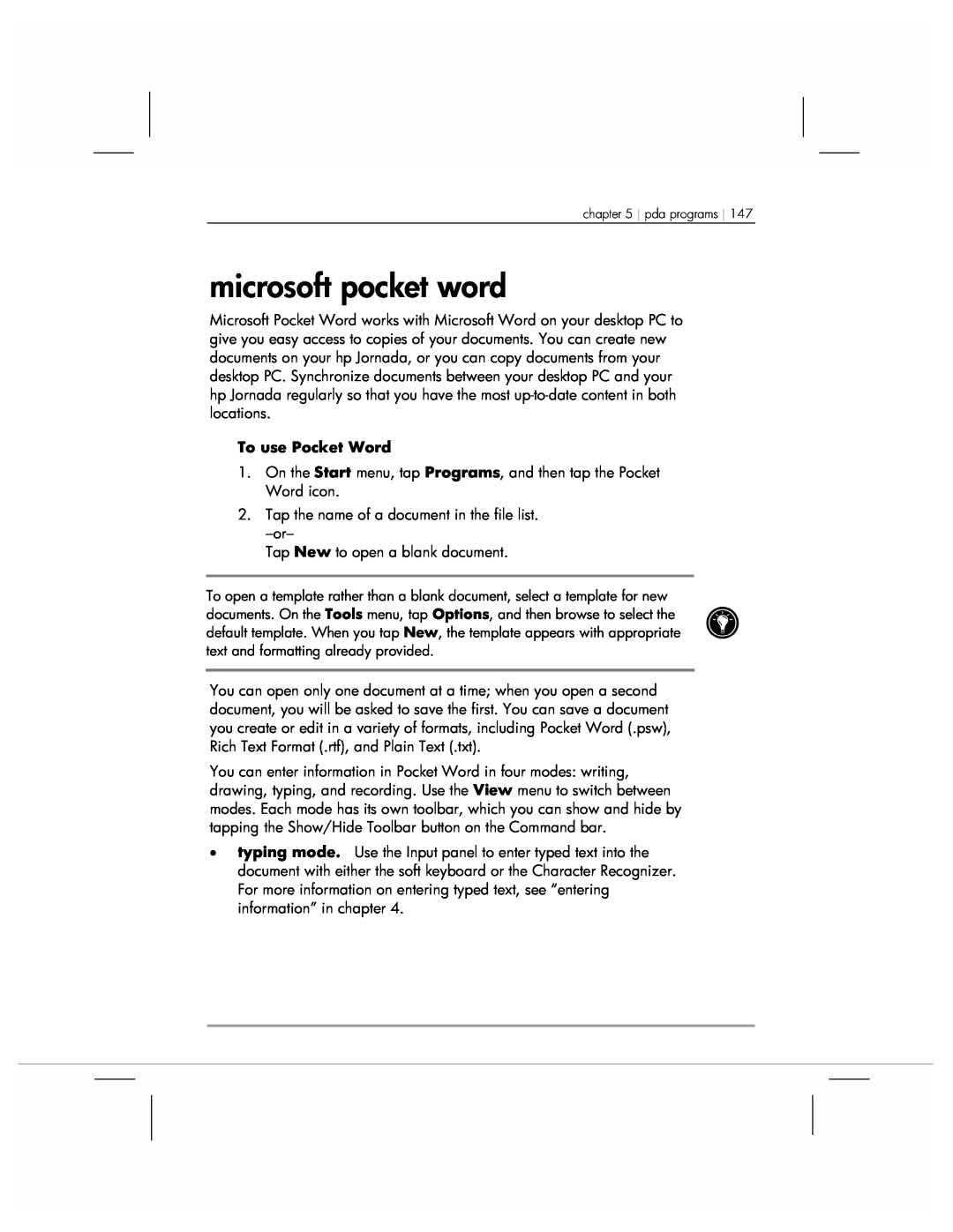 HP 920 manual microsoft pocket word, To use Pocket Word 