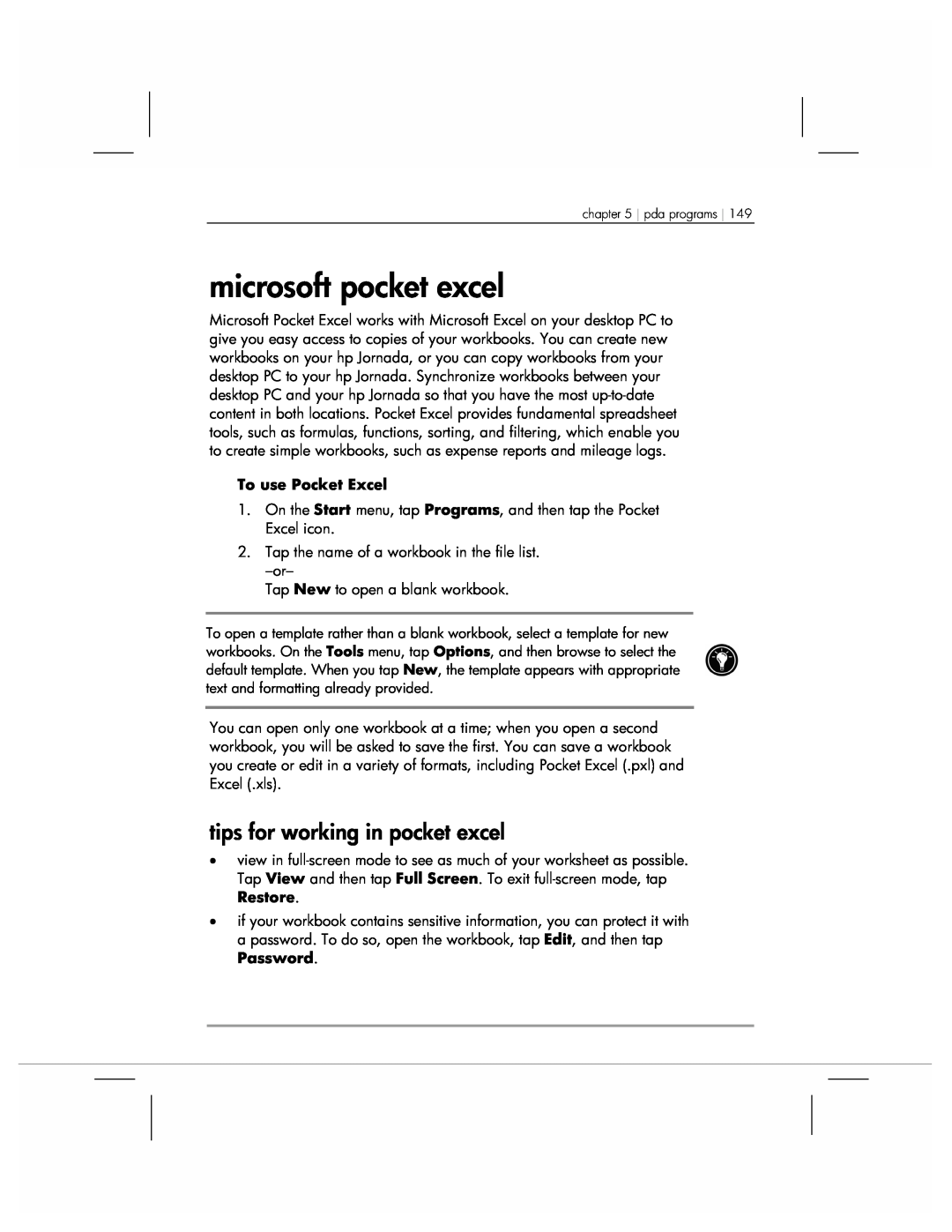 HP 920 manual microsoft pocket excel, tips for working in pocket excel 