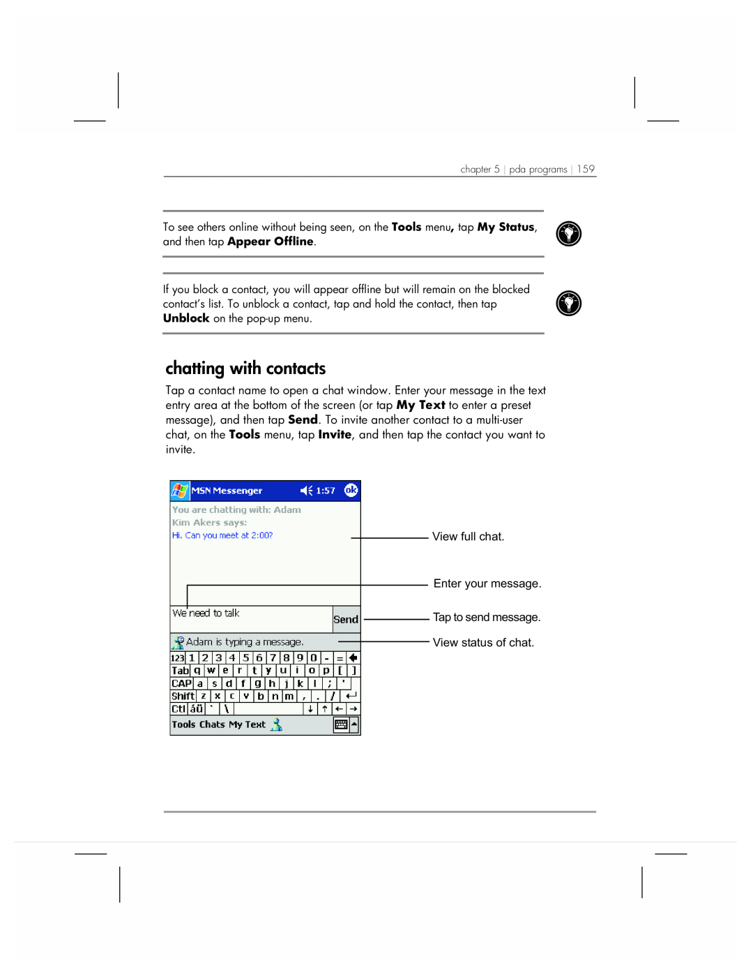 HP 920 manual chatting with contacts 