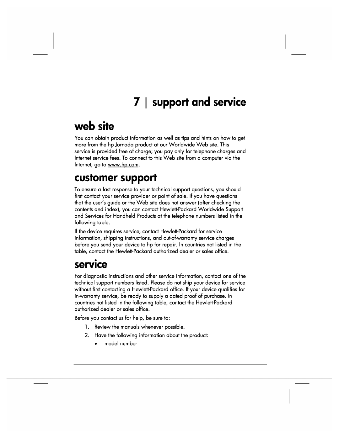 HP 920 manual support and service web site, customer support 