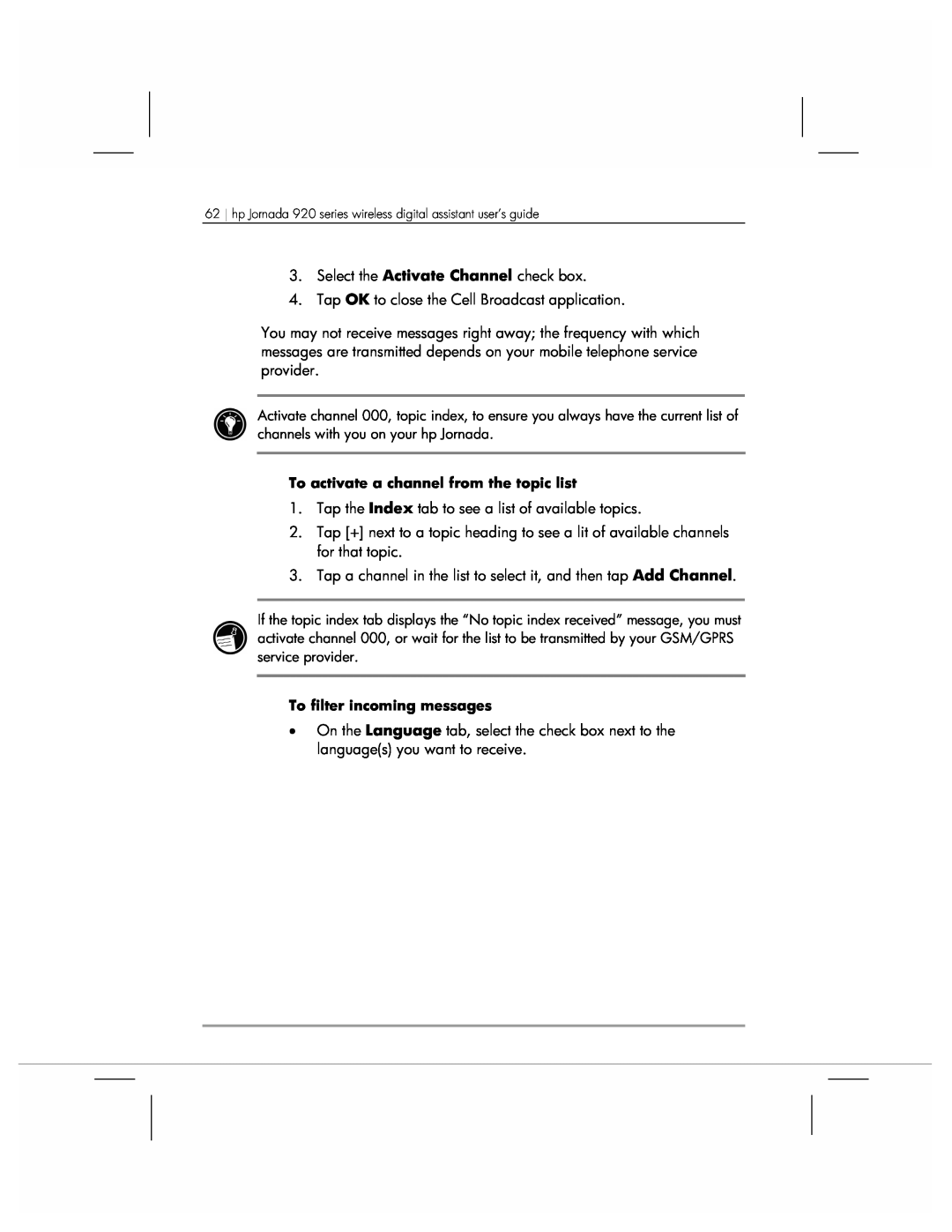 HP 920 manual Select the Activate Channel check box 