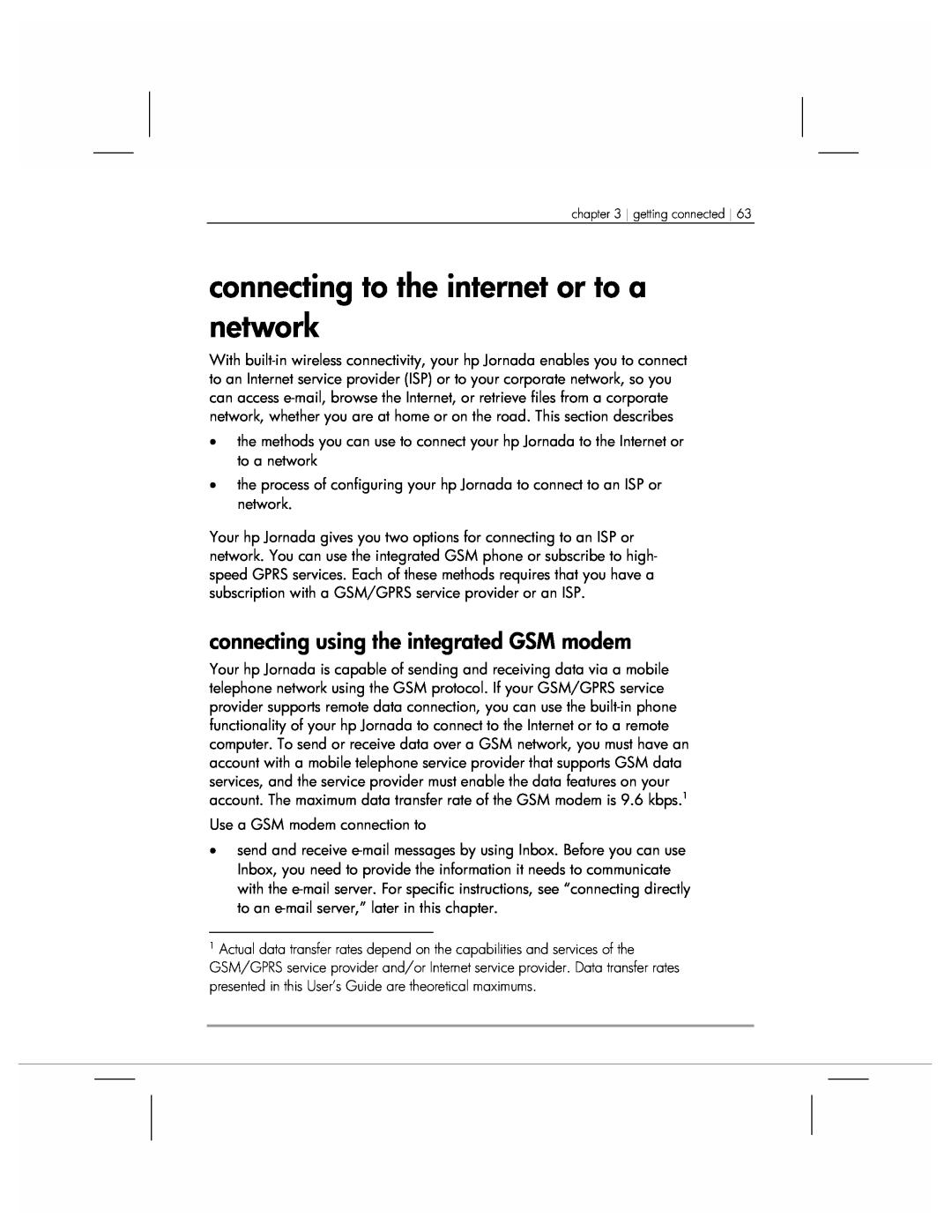 HP 920 manual connecting to the internet or to a network, connecting using the integrated GSM modem 