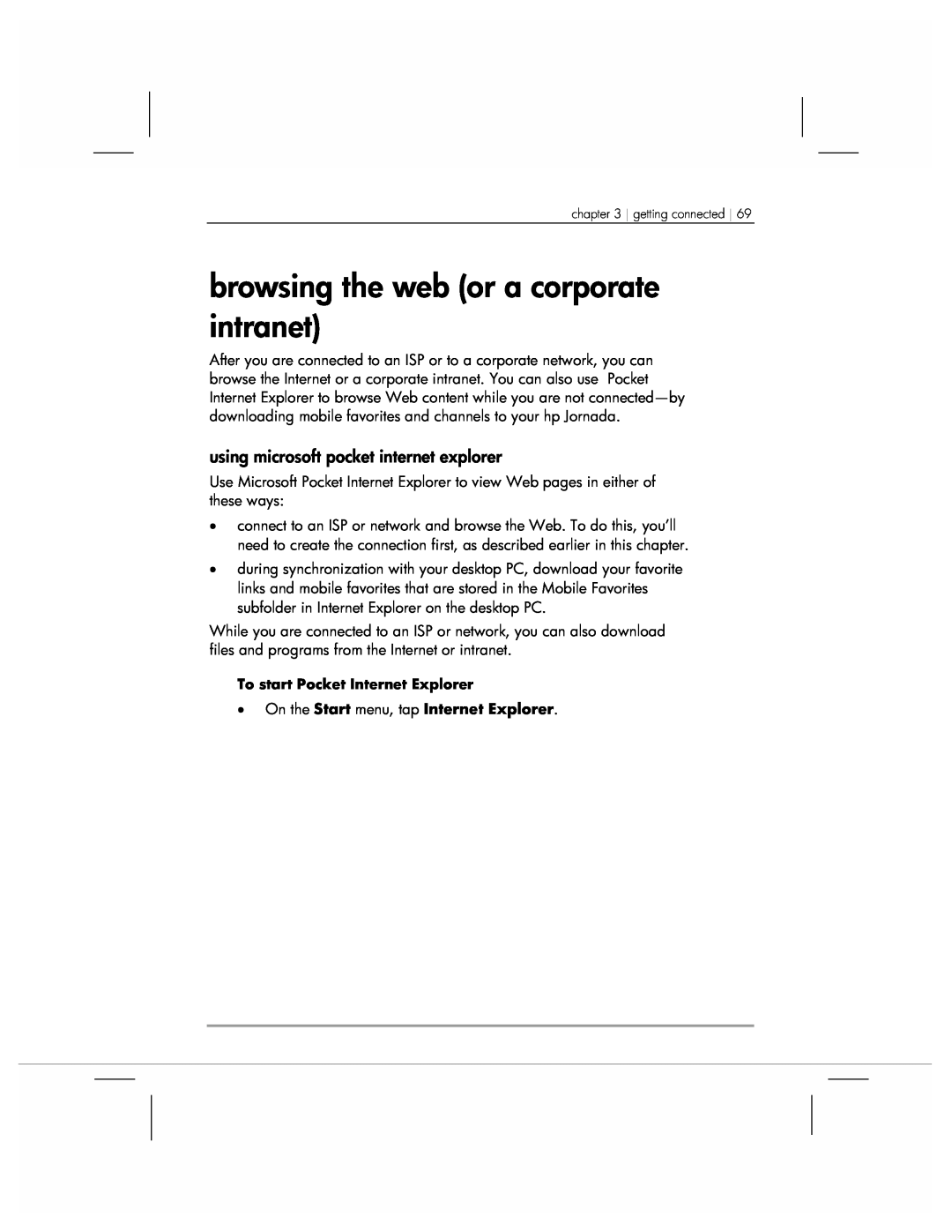HP 920 manual browsing the web or a corporate intranet, using microsoft pocket internet explorer 