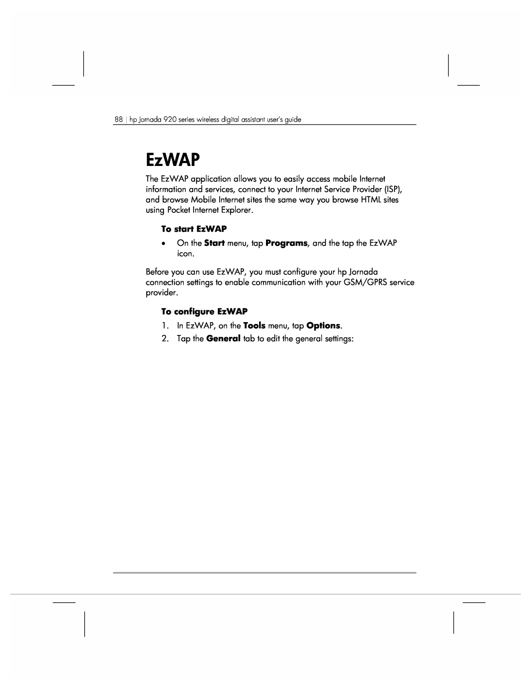 HP 920 manual To start EzWAP, To configure EzWAP 
