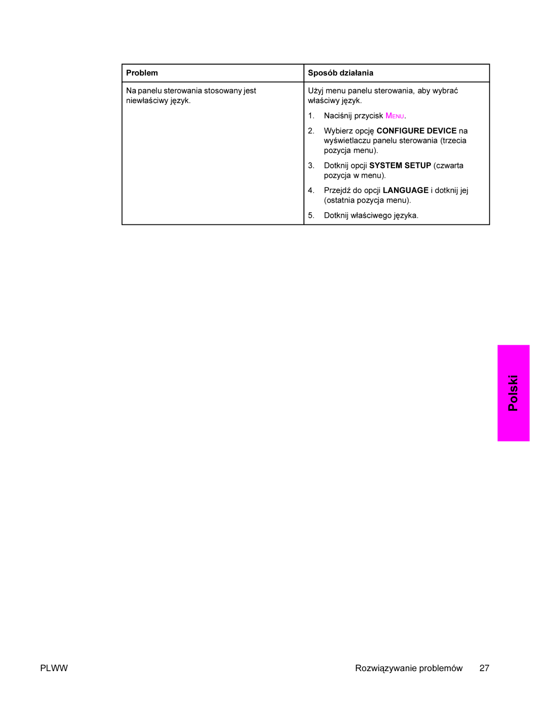 HP 9200c manual Pozycja menu 