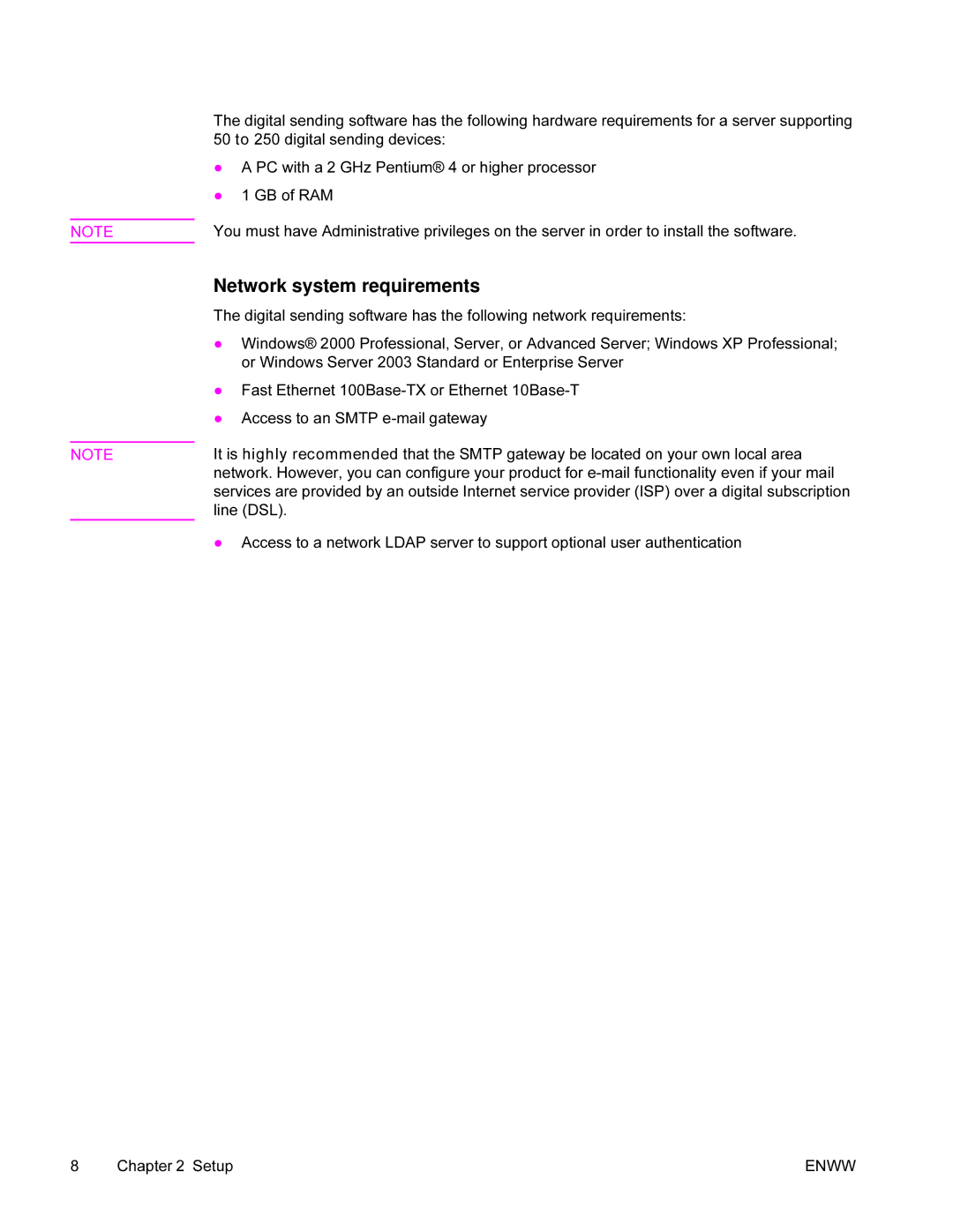 HP 9200c manual Network system requirements 