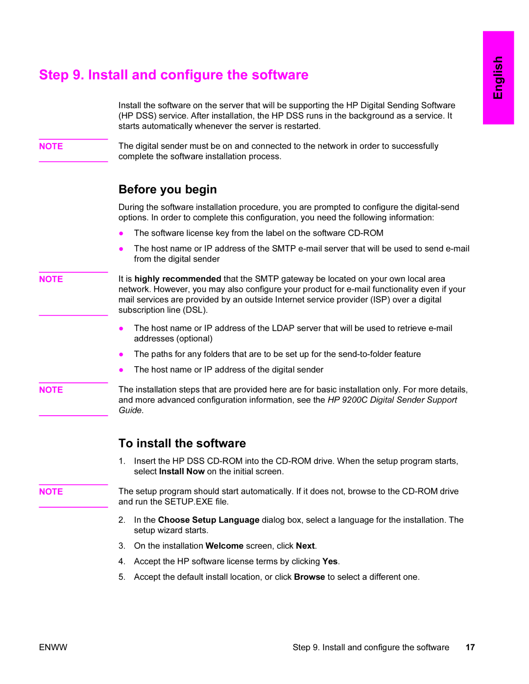 HP 9200c manual Install and configure the software, Before you begin, To install the software 