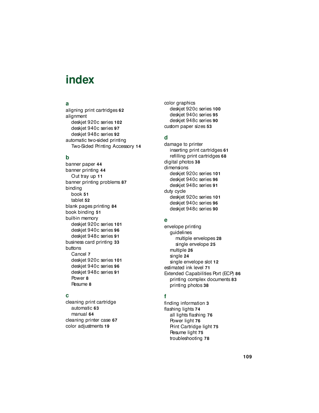 HP 920c, 948c, 940c manual Index 