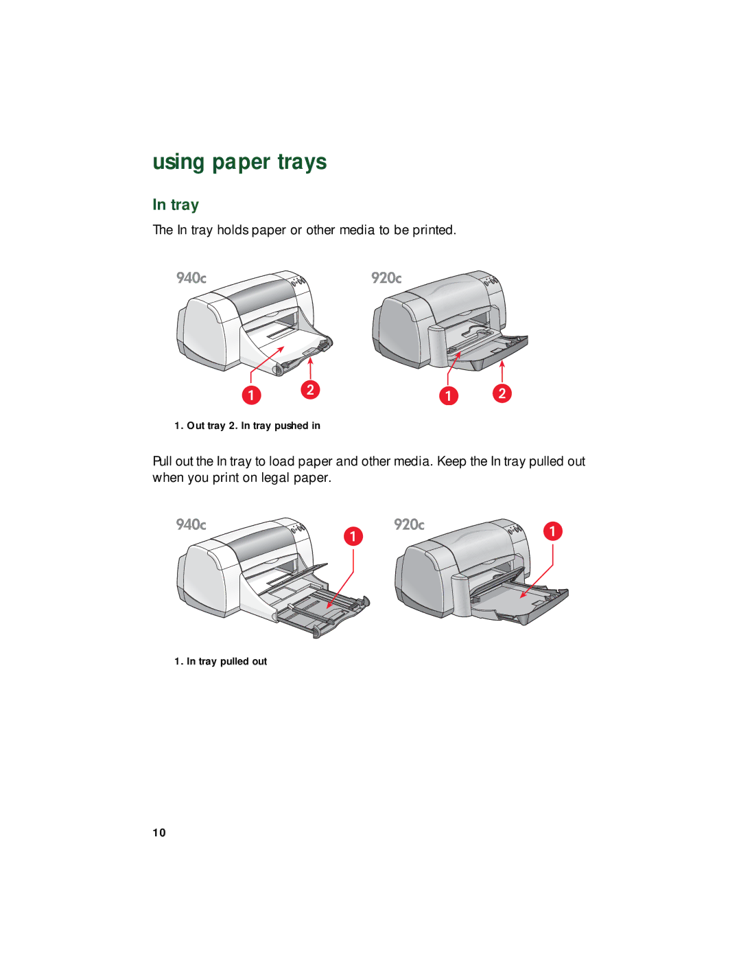 HP 920c, 948c, 940c manual Using paper trays, Tray 