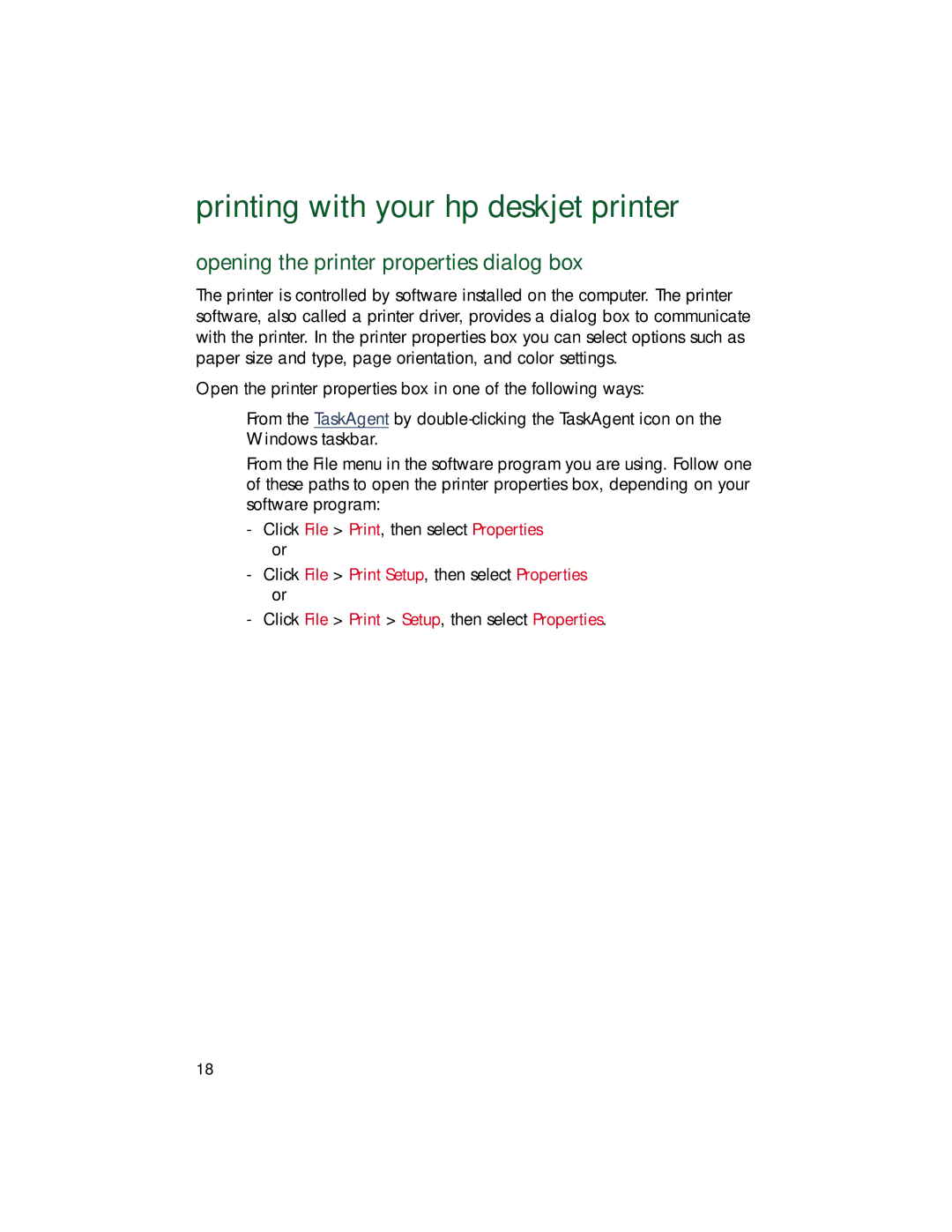 HP 940c, 920c, 948c manual Printing with your hp deskjet printer, Opening the printer properties dialog box 