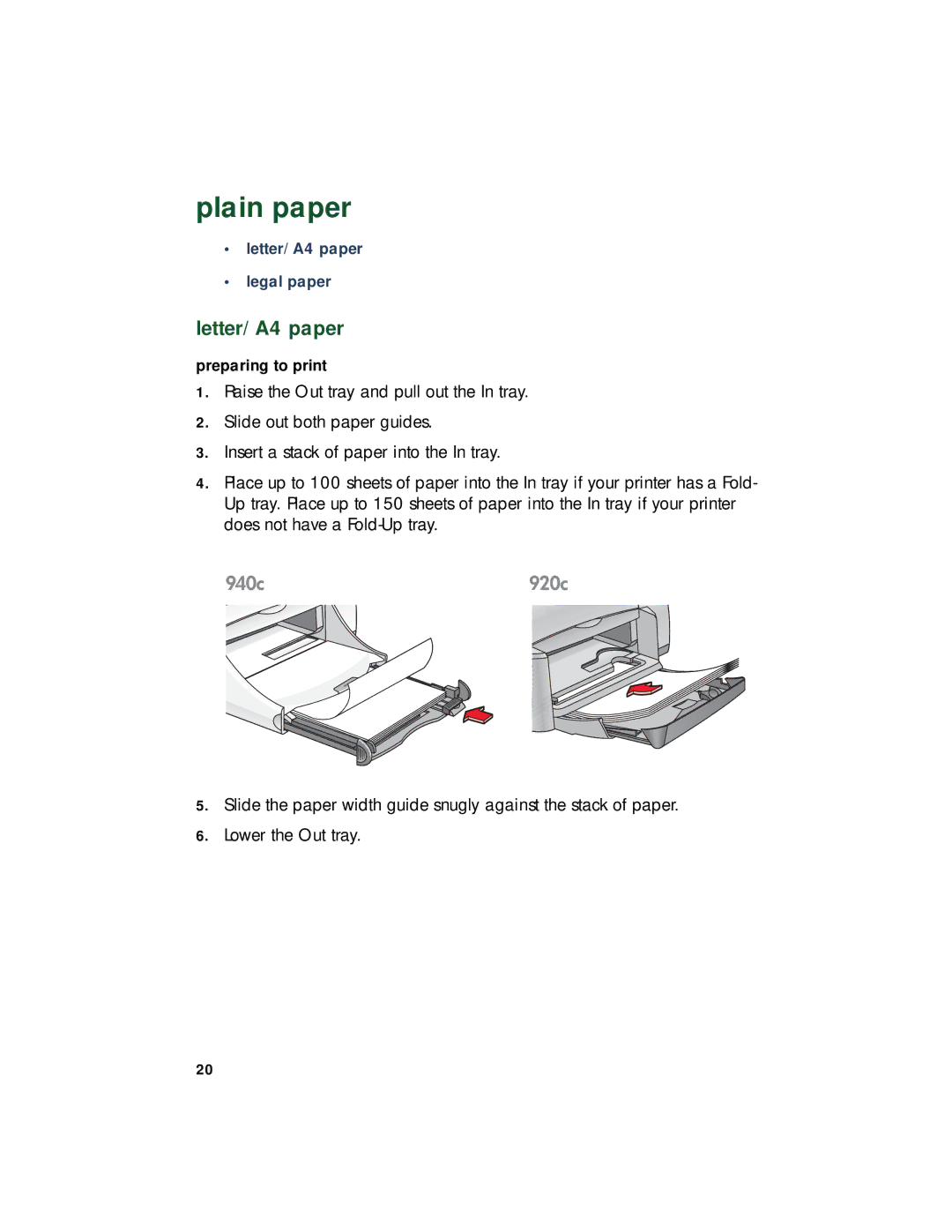 HP 948c, 920c, 940c manual Plain paper, Letter/A4 paper 