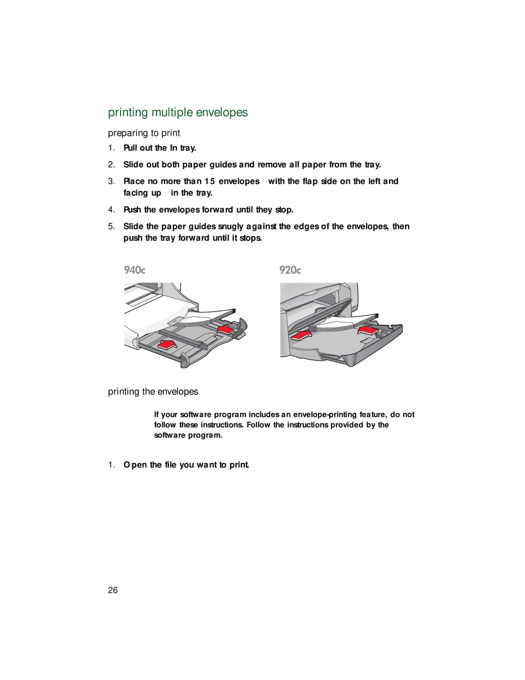 HP 948c, 920c, 940c manual Printing multiple envelopes 