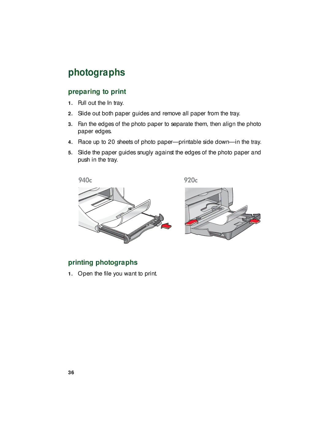 HP 940c, 920c, 948c manual Photographs, Printing photographs 