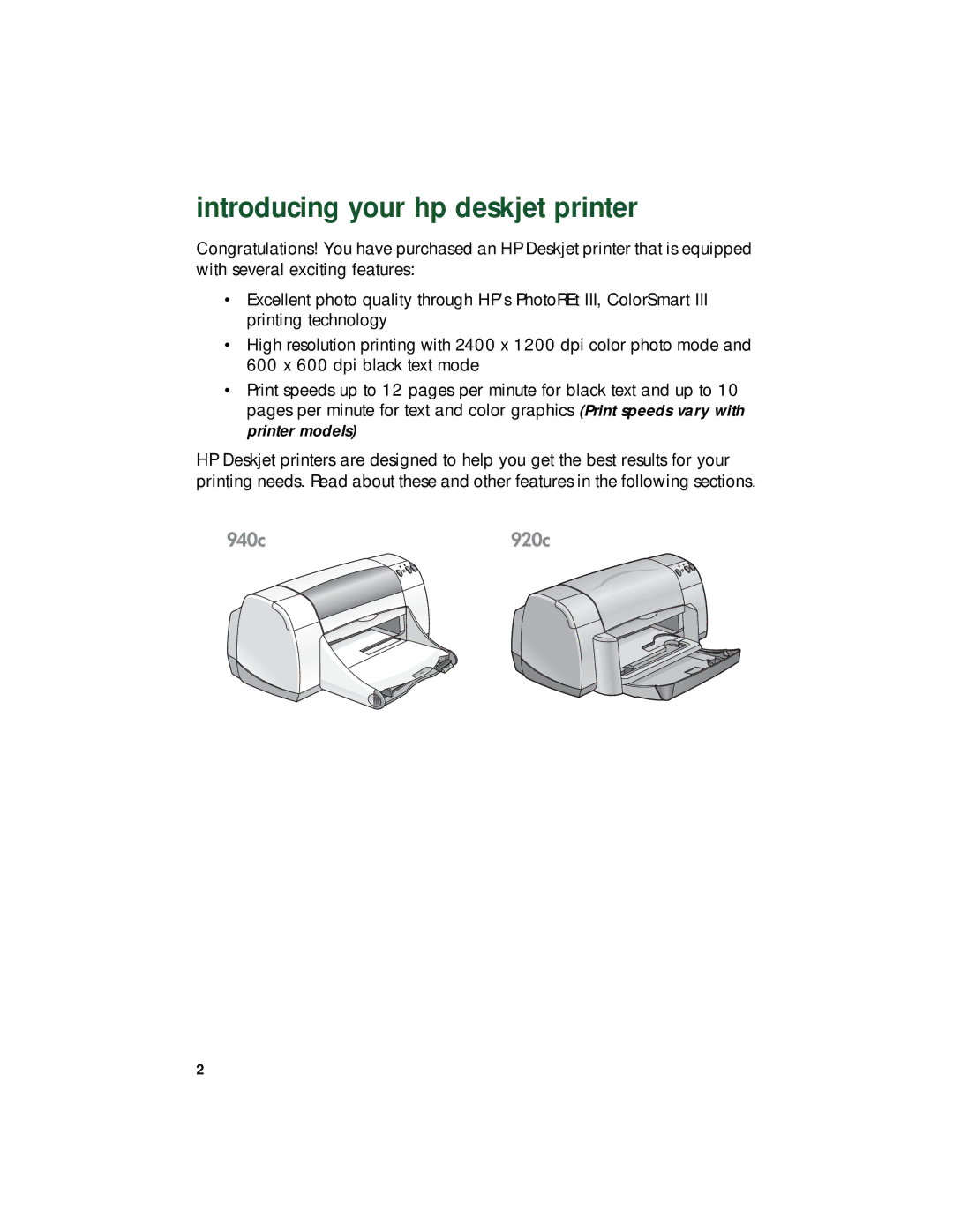 HP 948c, 920c, 940c manual Introducing your hp deskjet printer 