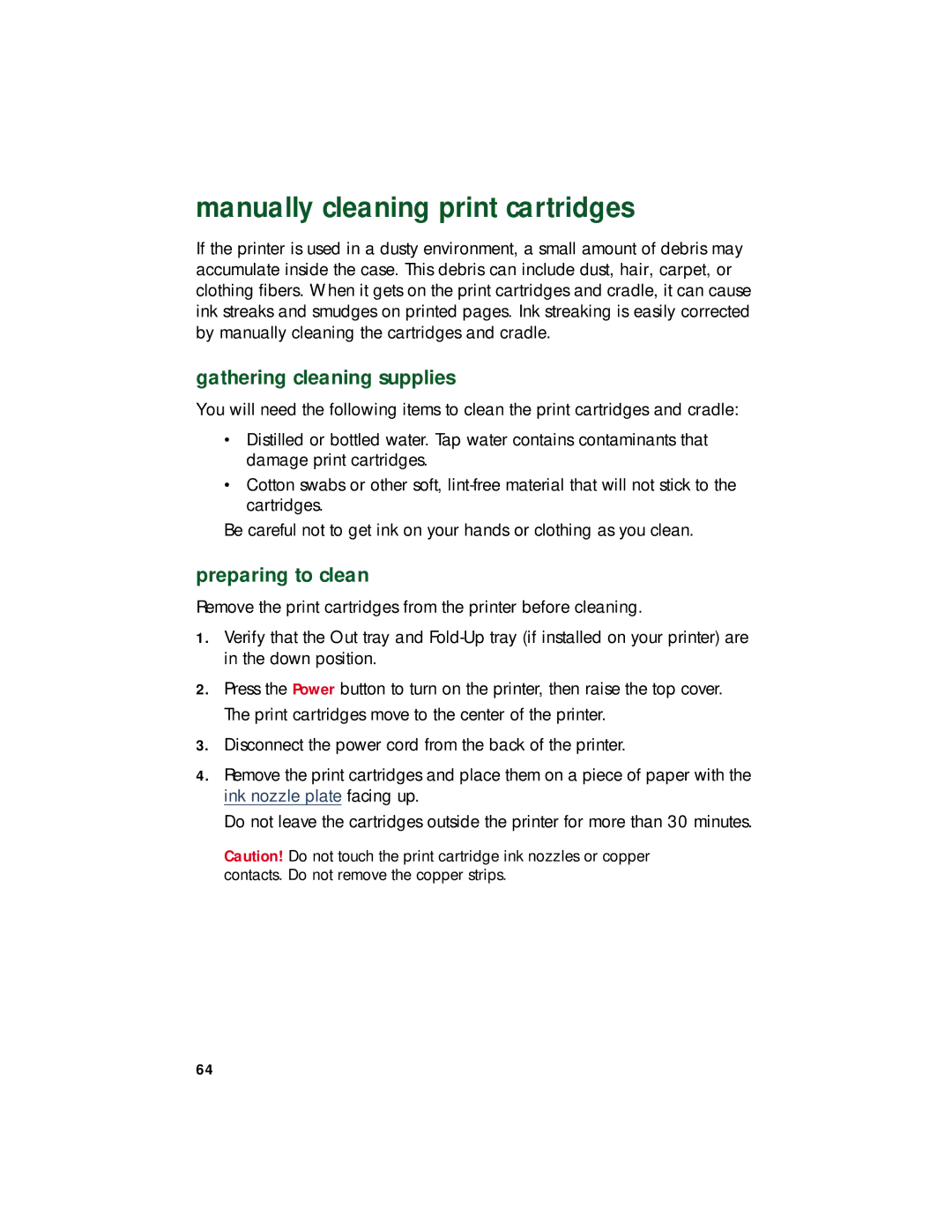 HP 920c, 948c, 940c manual Manually cleaning print cartridges, Gathering cleaning supplies, Preparing to clean 