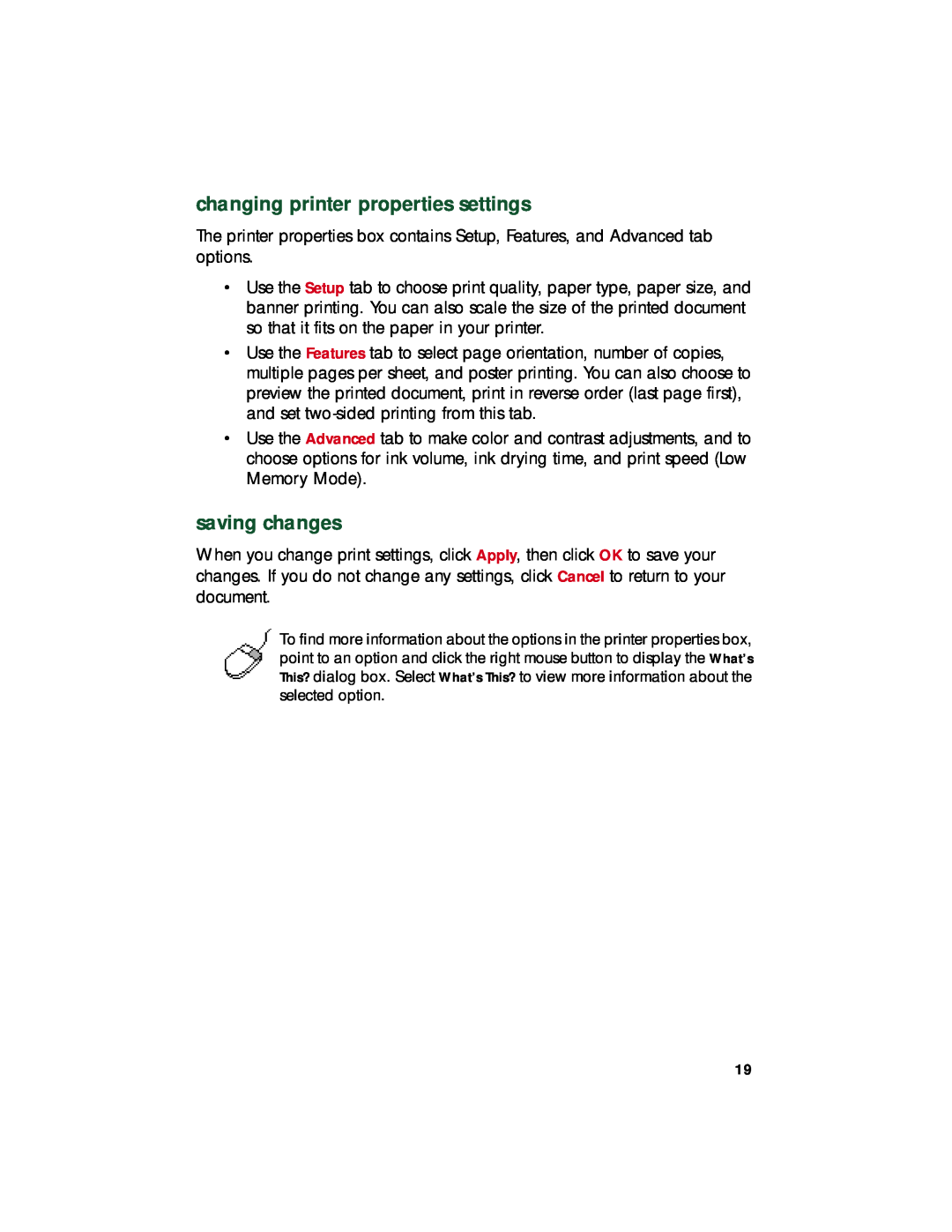 HP 920c, 948c, 940c manual changing printer properties settings, saving changes 