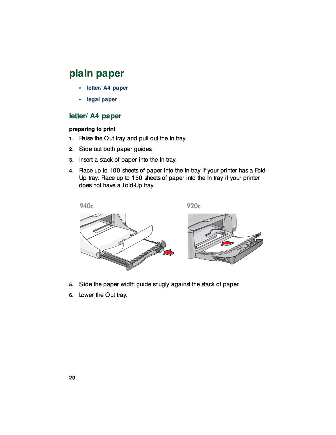 HP 948c, 920c, 940c manual plain paper, letter/A4 paper legal paper 