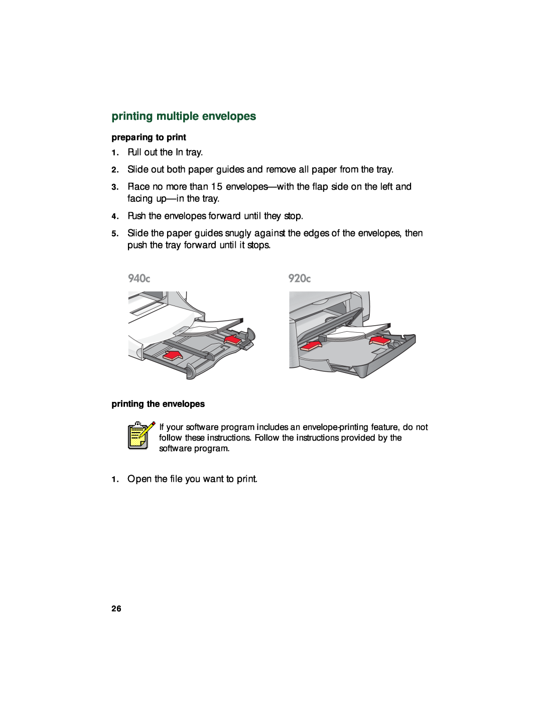 HP 948c, 920c, 940c manual printing multiple envelopes 