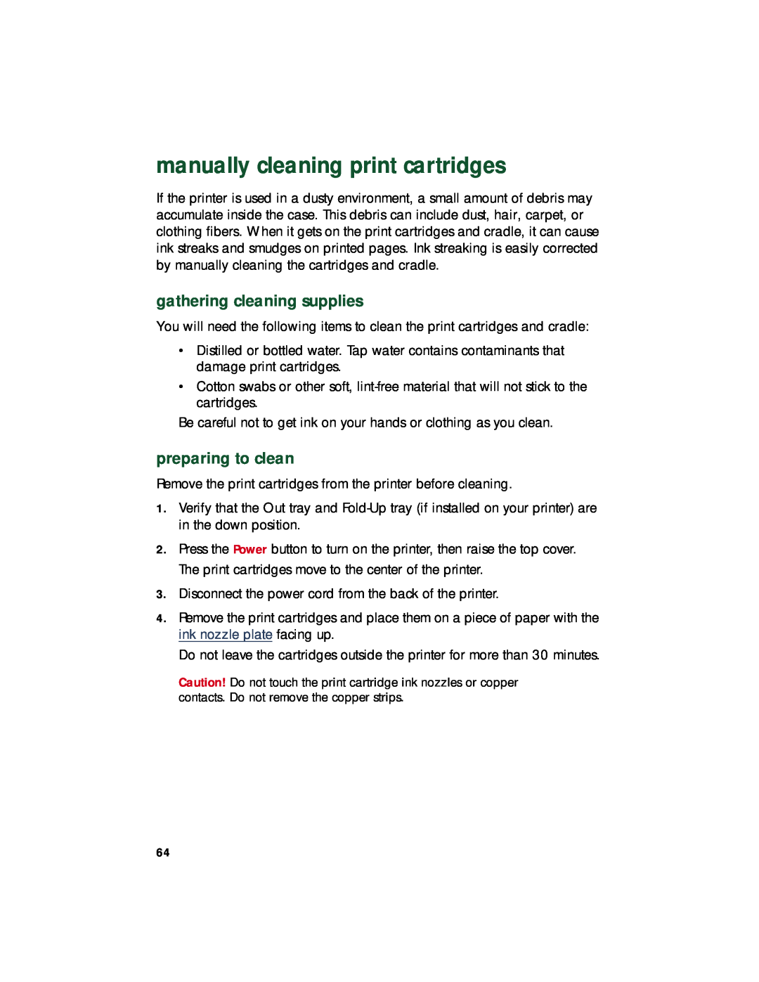 HP 920c, 948c, 940c manually cleaning print cartridges, gathering cleaning supplies, preparing to clean 