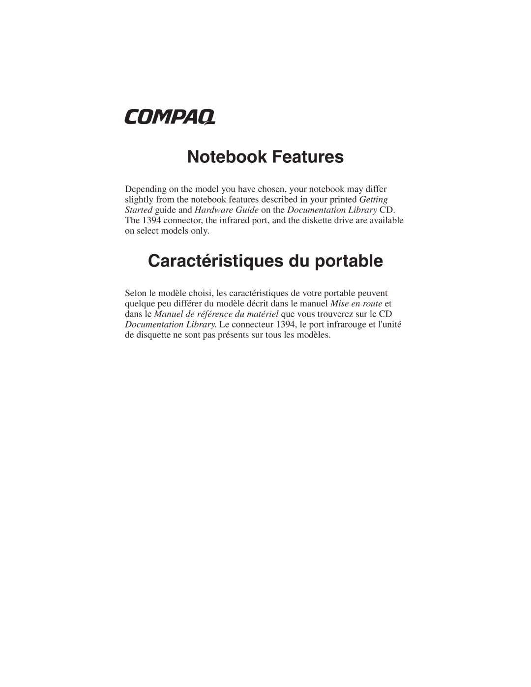 HP 920CA manual Caractéristiques du portable 