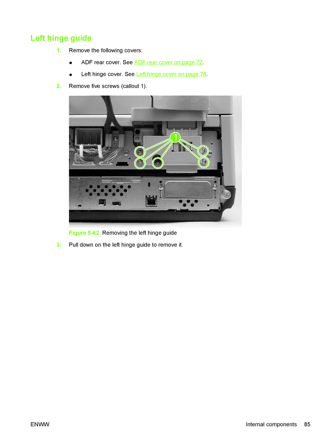 HP 9250C manual Left hinge guide 