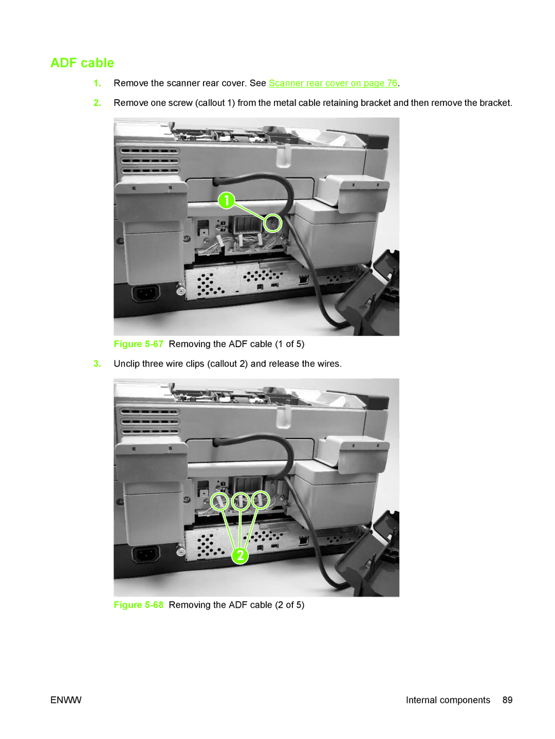 HP 9250C manual 68Removing the ADF cable 2 