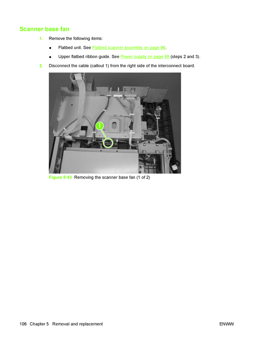 HP 9250C manual Scanner base fan, Flatbed unit. See Flatbed scanner assembly on 