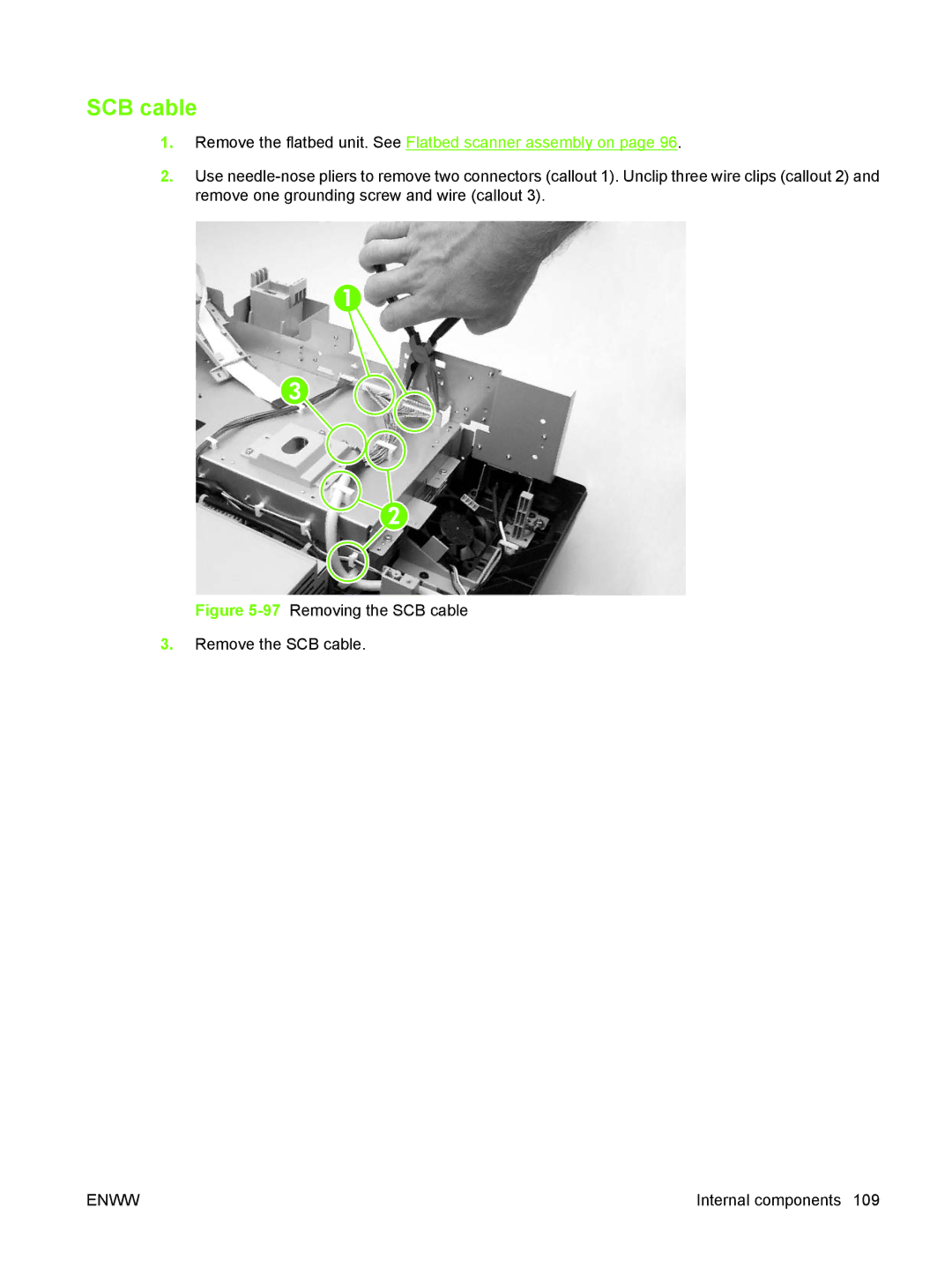 HP 9250C manual 97Removing the SCB cable Remove the SCB cable 