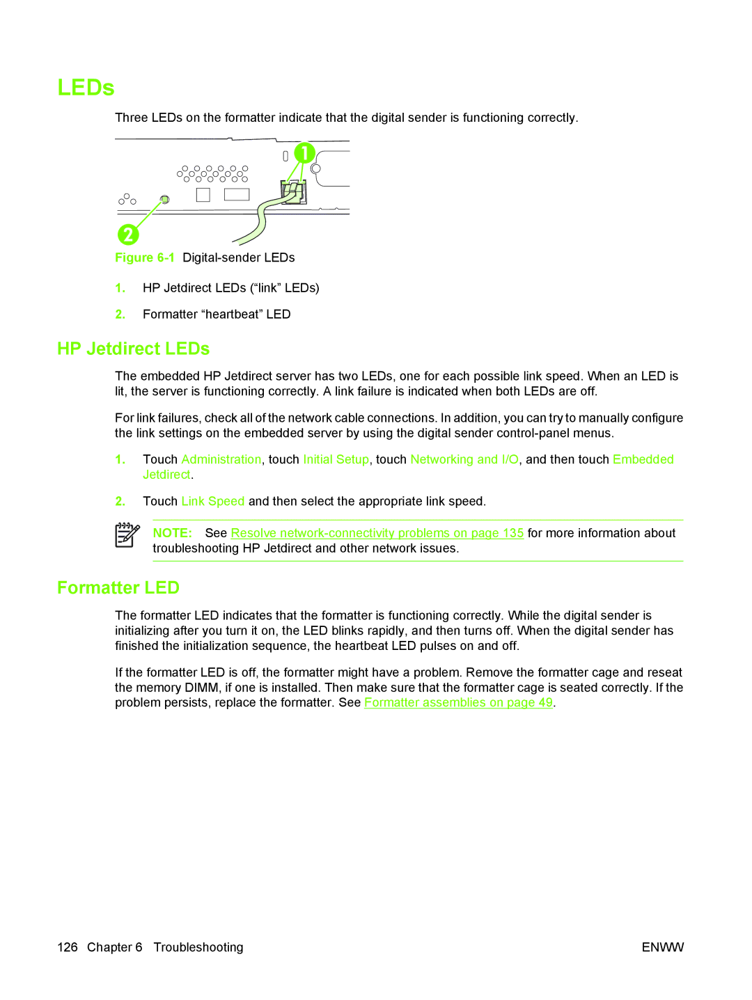 HP 9250C manual HP Jetdirect LEDs, Formatter LED 