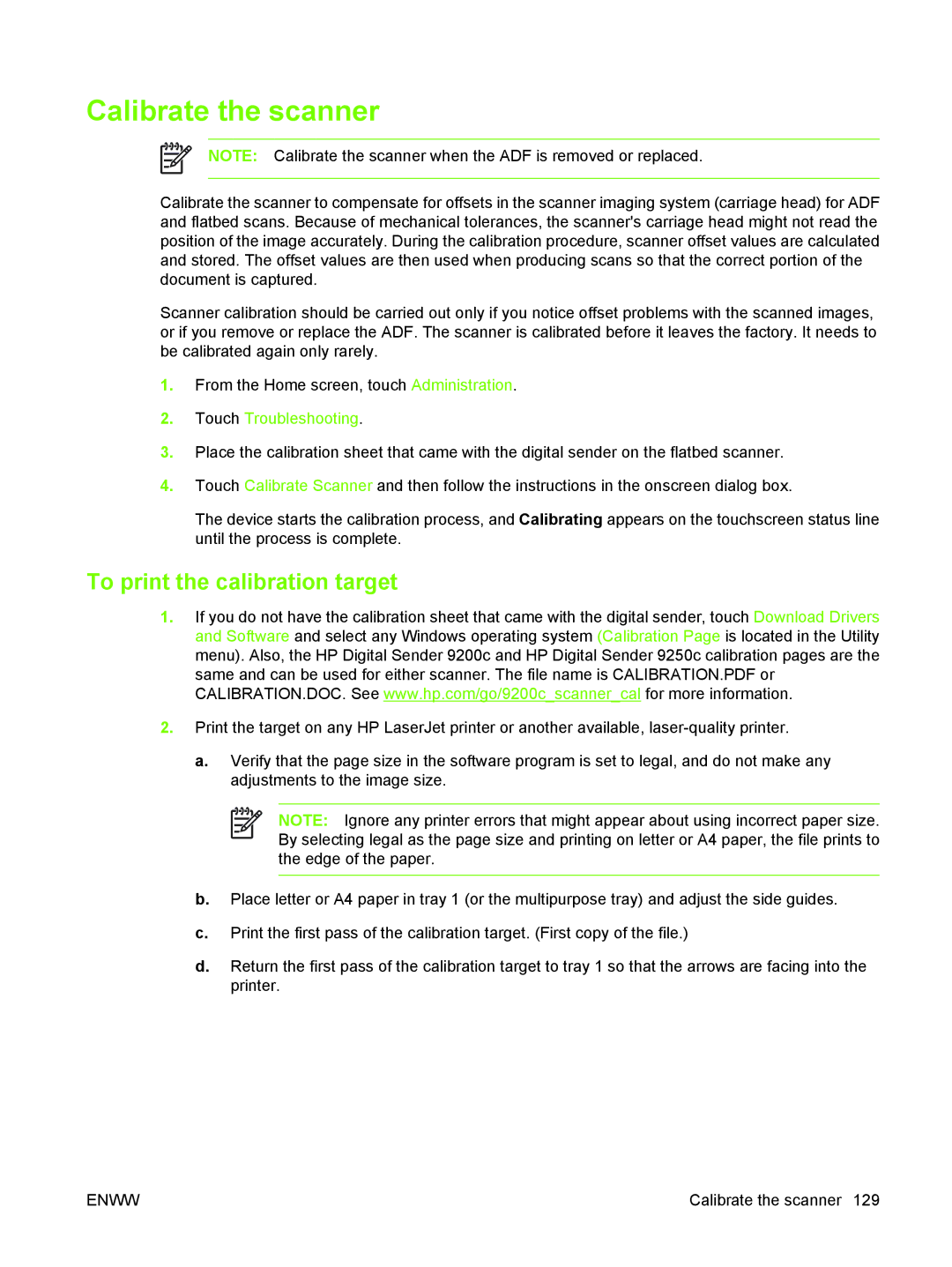 HP 9250C manual Calibrate the scanner, To print the calibration target 