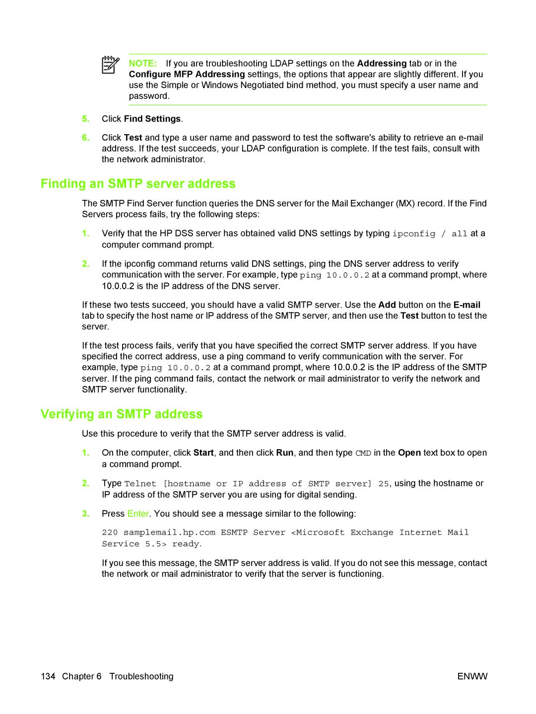 HP 9250C manual Finding an Smtp server address, Verifying an Smtp address 