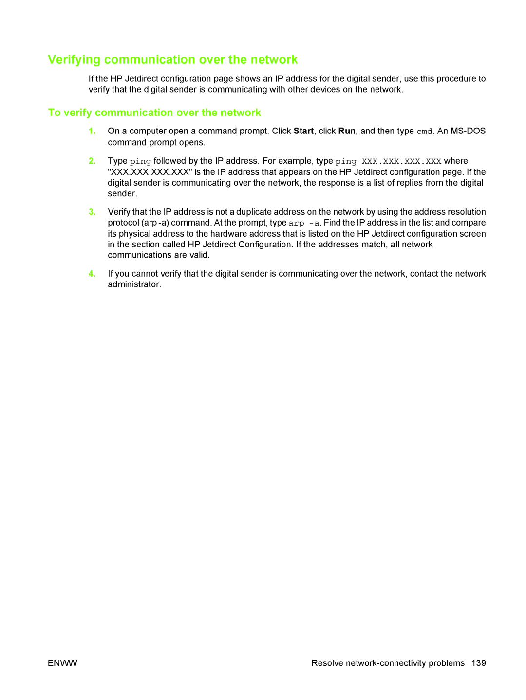 HP 9250C manual Verifying communication over the network, To verify communication over the network 