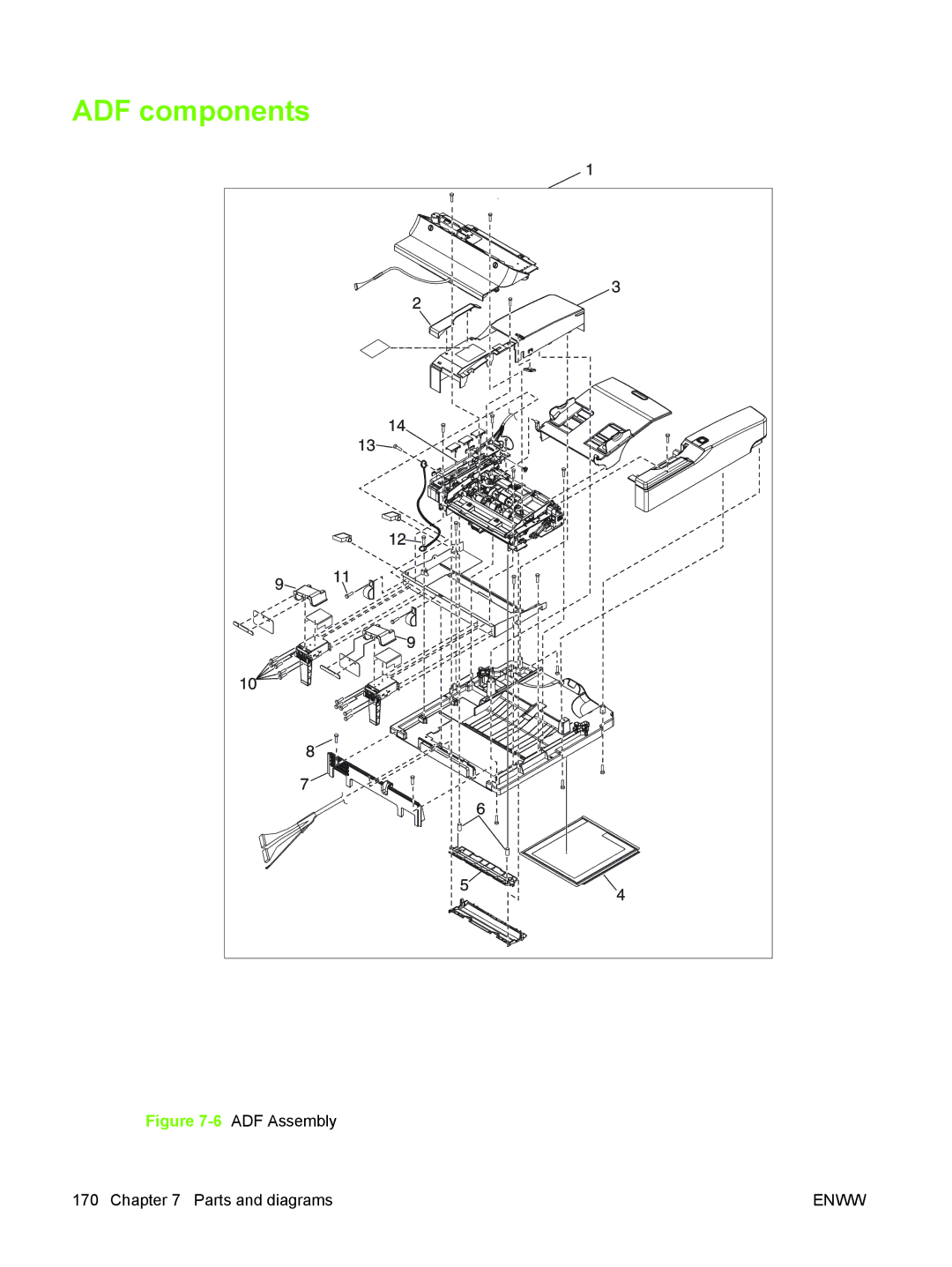 HP 9250C manual ADF components, 6ADF Assembly Parts and diagrams 