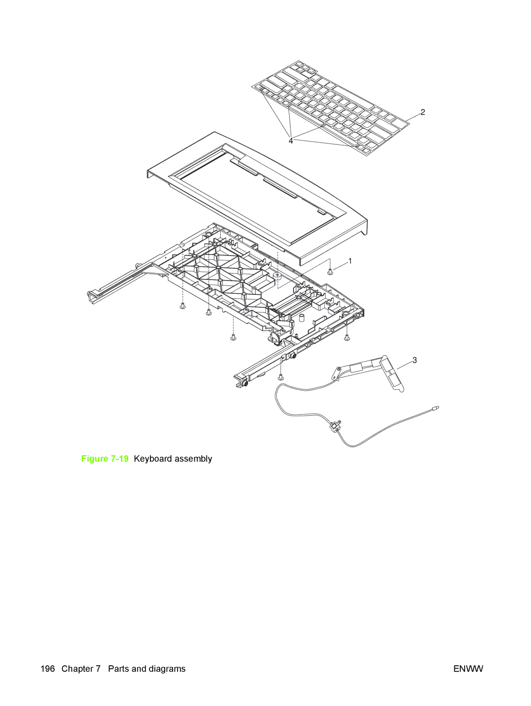 HP 9250C manual 19Keyboard assembly Parts and diagrams 