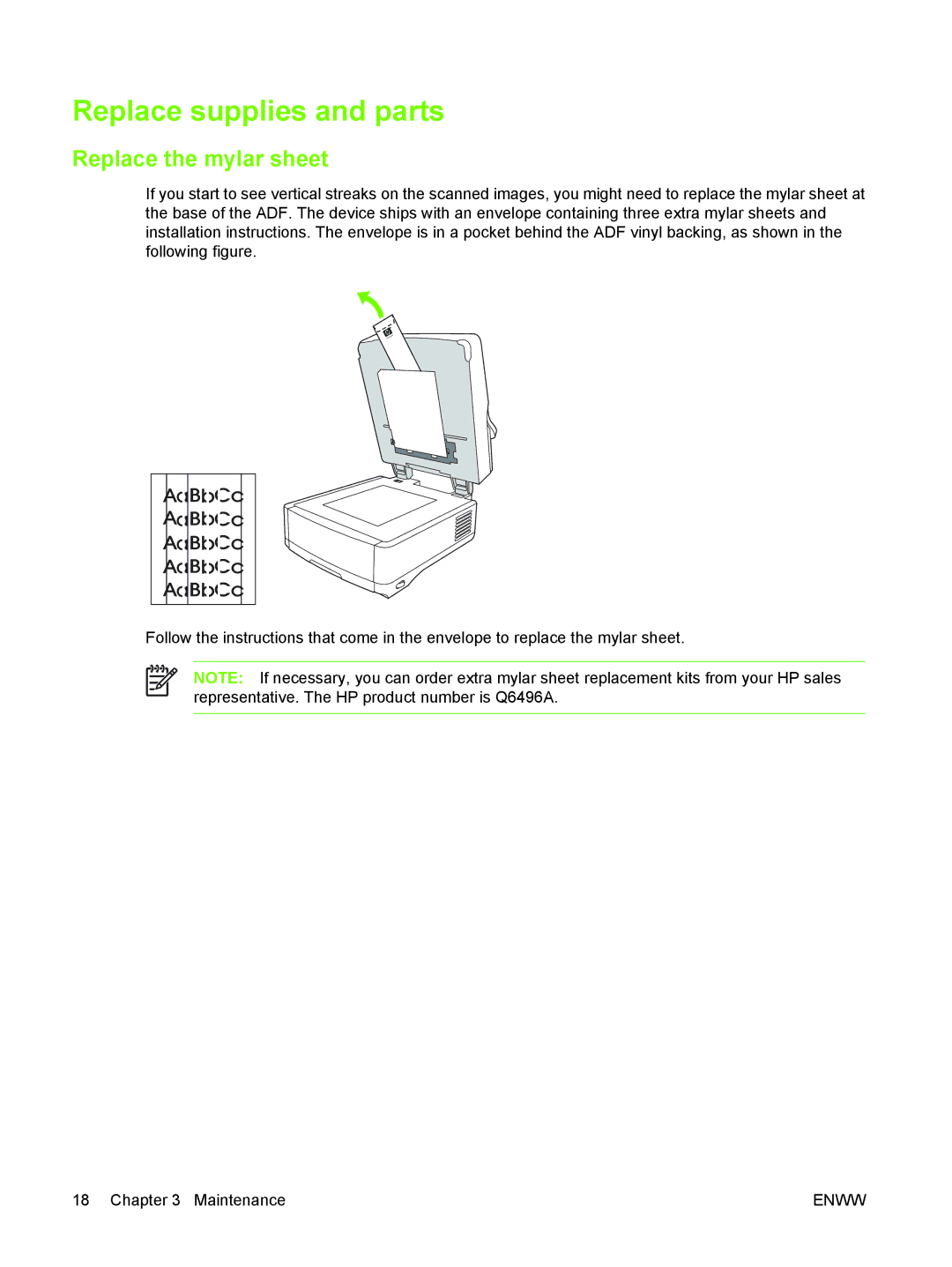 HP 9250C manual Replace supplies and parts, Replace the mylar sheet 