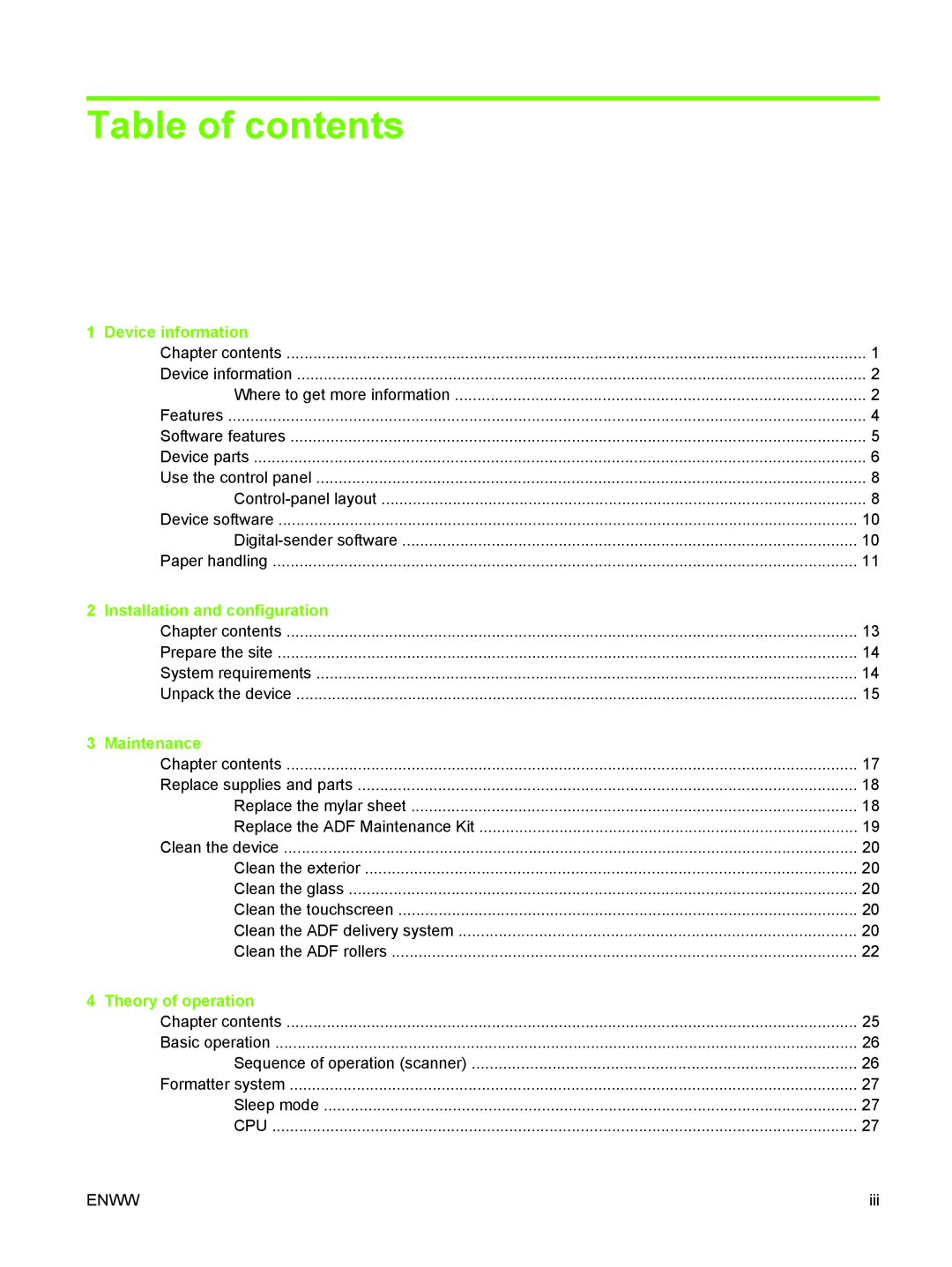 HP 9250C manual Table of contents 