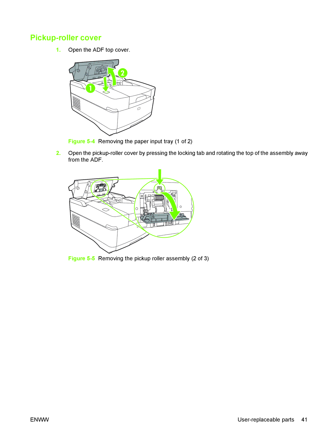 HP 9250C manual Pickup-roller cover, 5Removing the pickup roller assembly 2 