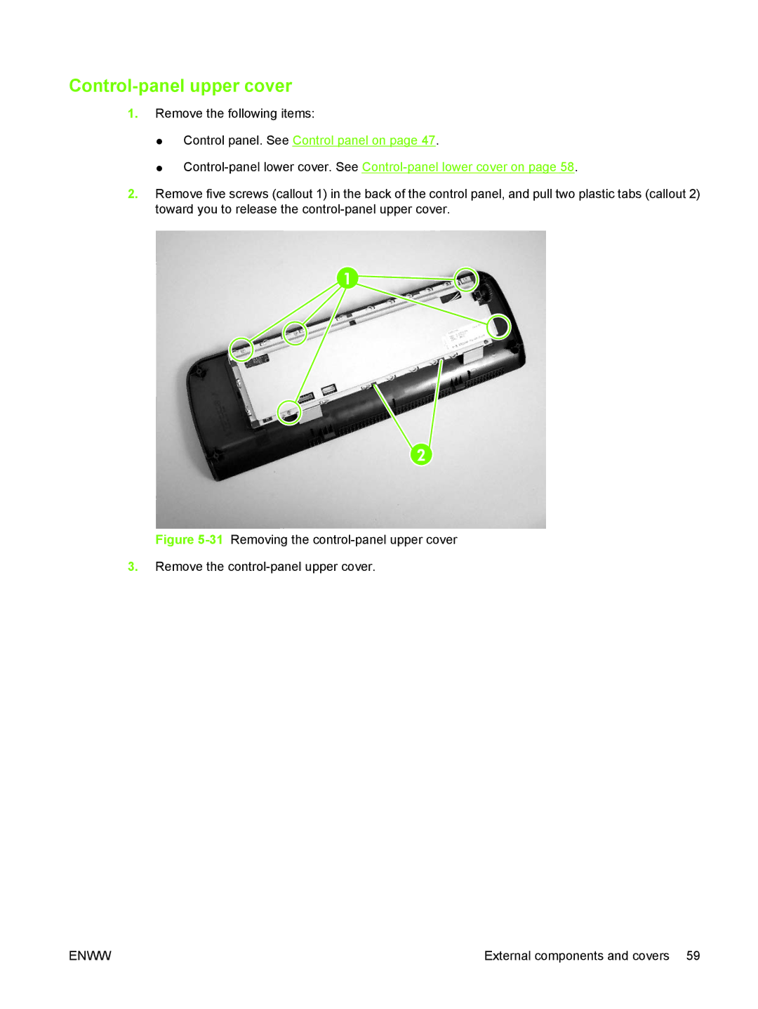 HP 9250C manual Control-panel upper cover 