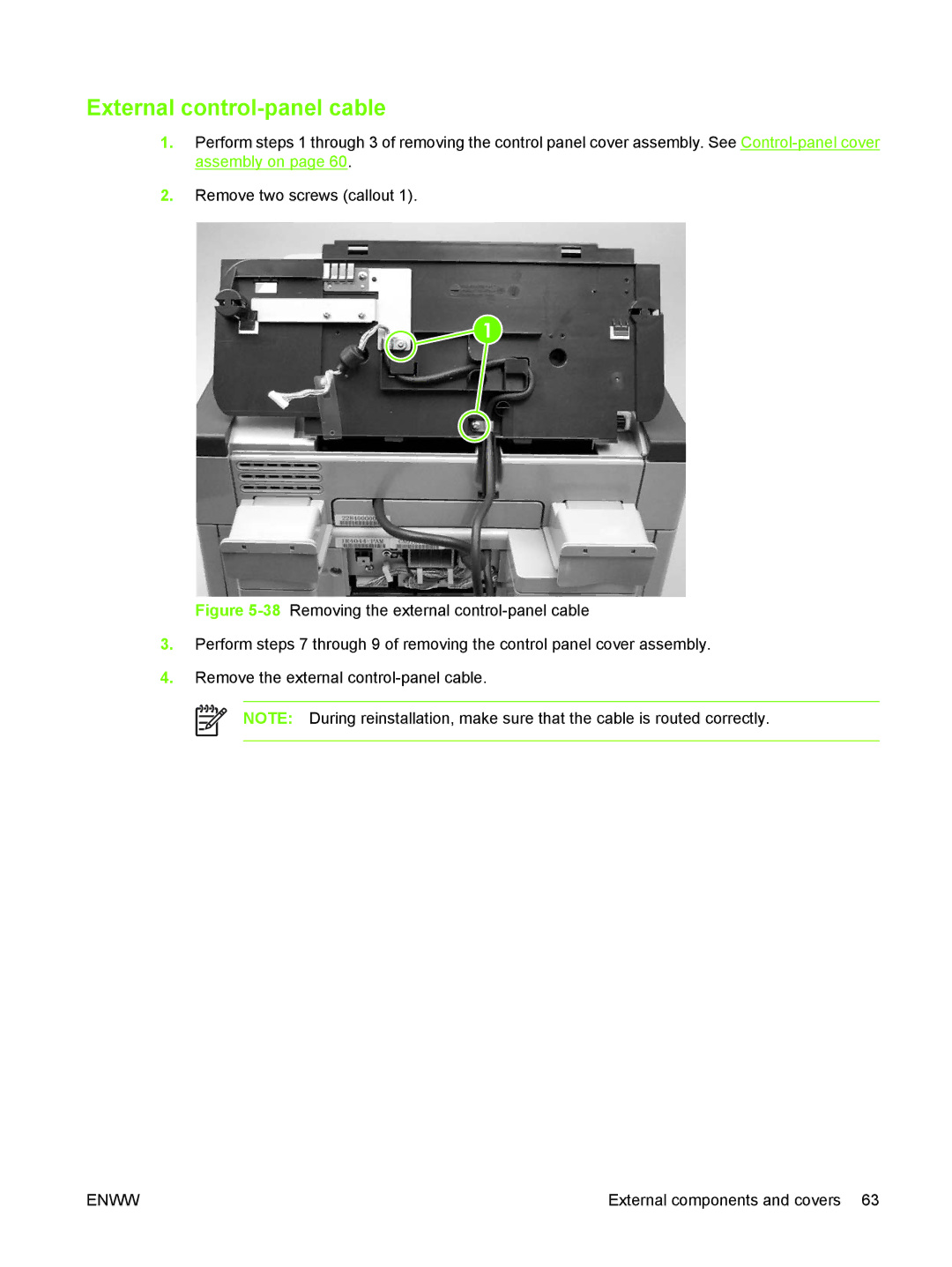 HP 9250C manual External control-panel cable 