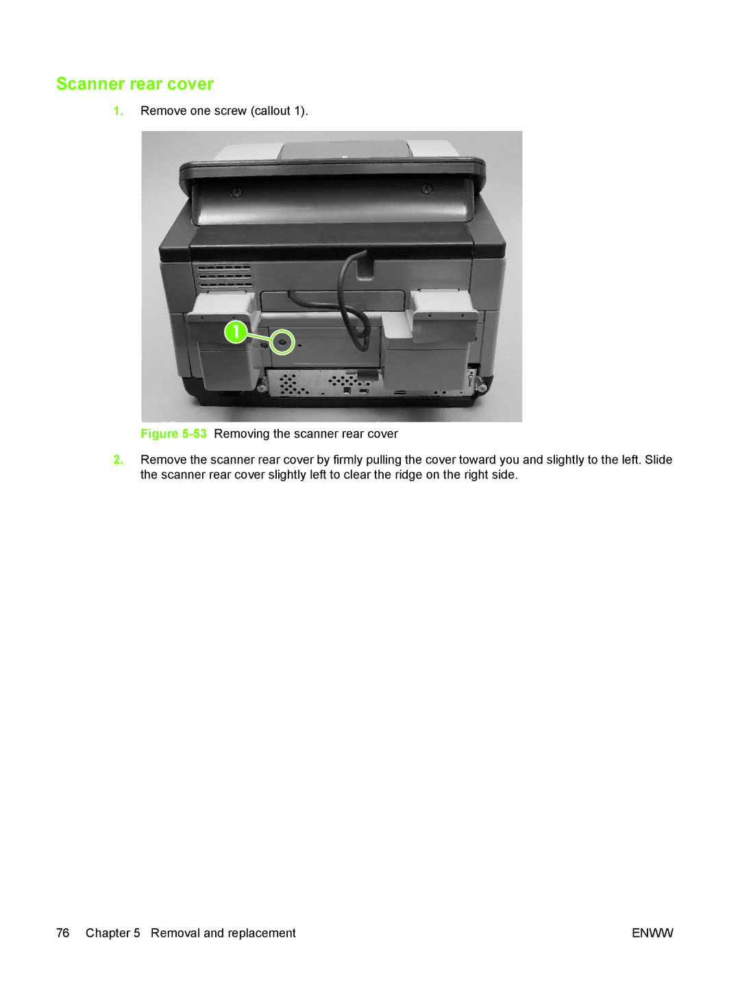 HP 9250C manual Scanner rear cover 