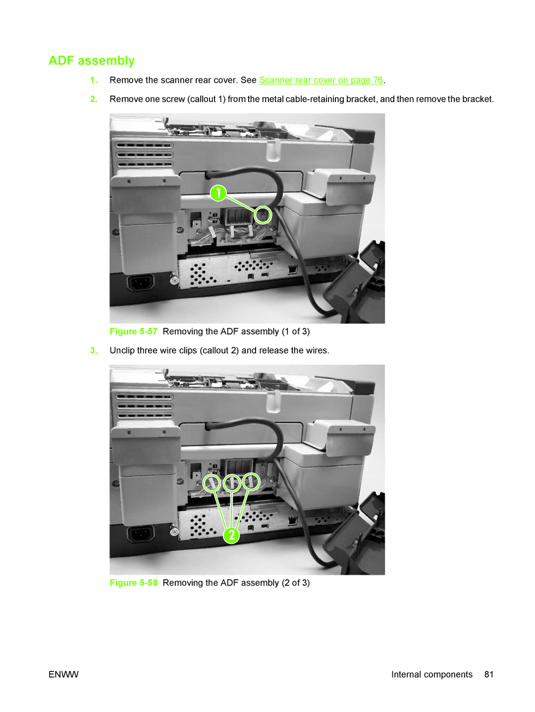 HP 9250C manual 58Removing the ADF assembly 2 