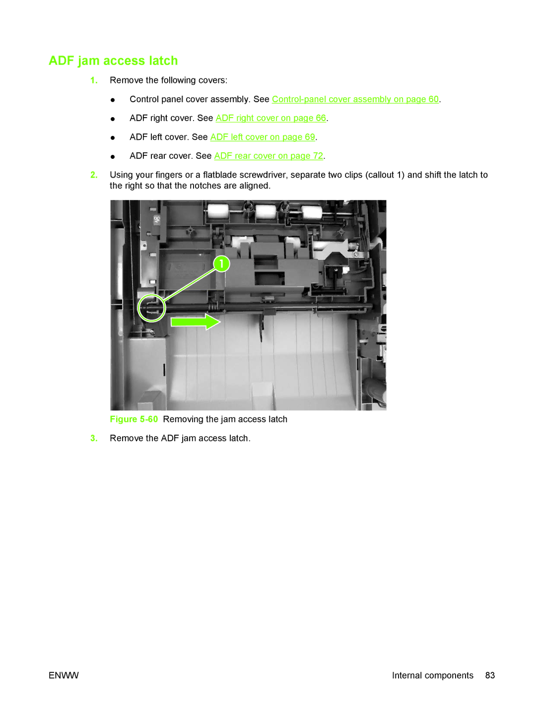 HP 9250C manual ADF jam access latch 