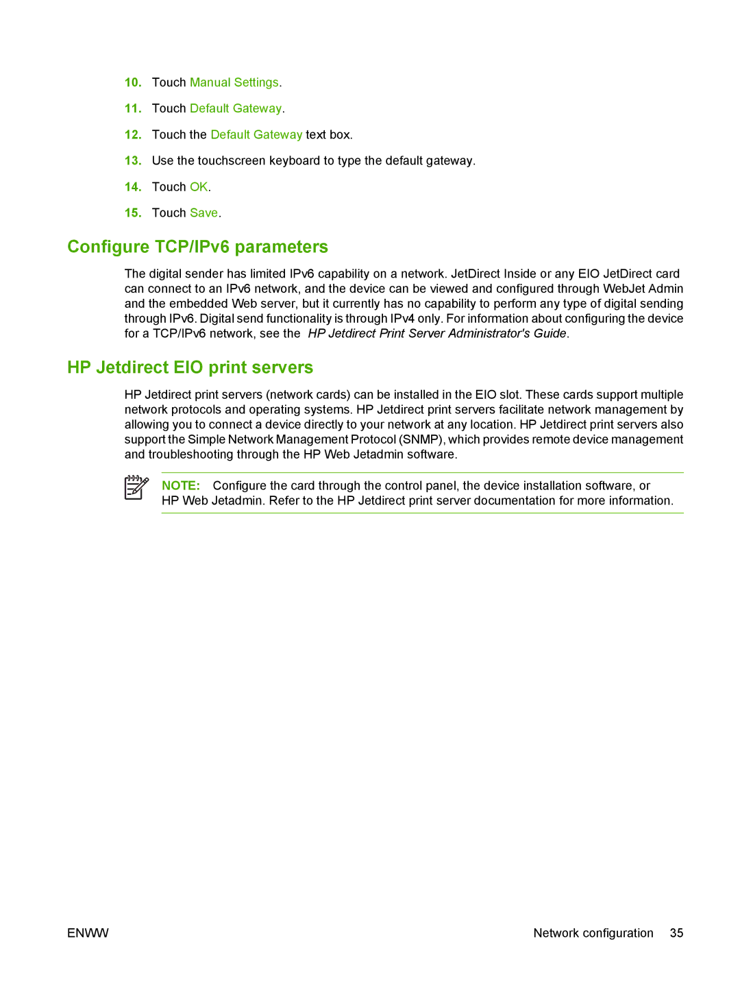 HP 9250C manual Configure TCP/IPv6 parameters, HP Jetdirect EIO print servers 