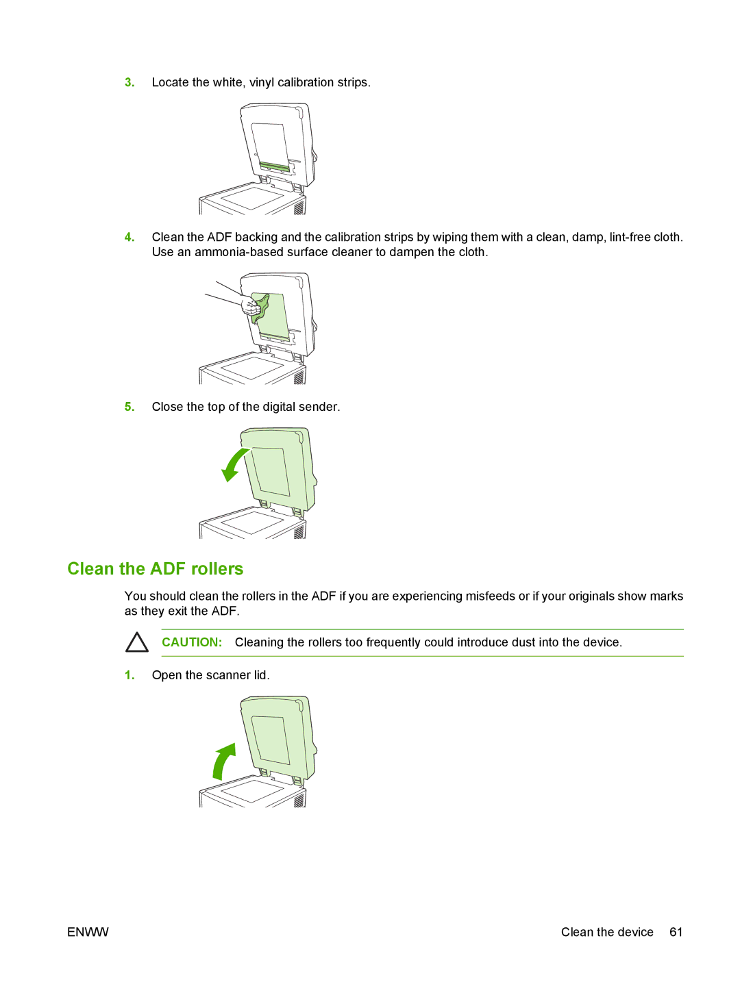 HP 9250C manual Clean the ADF rollers 